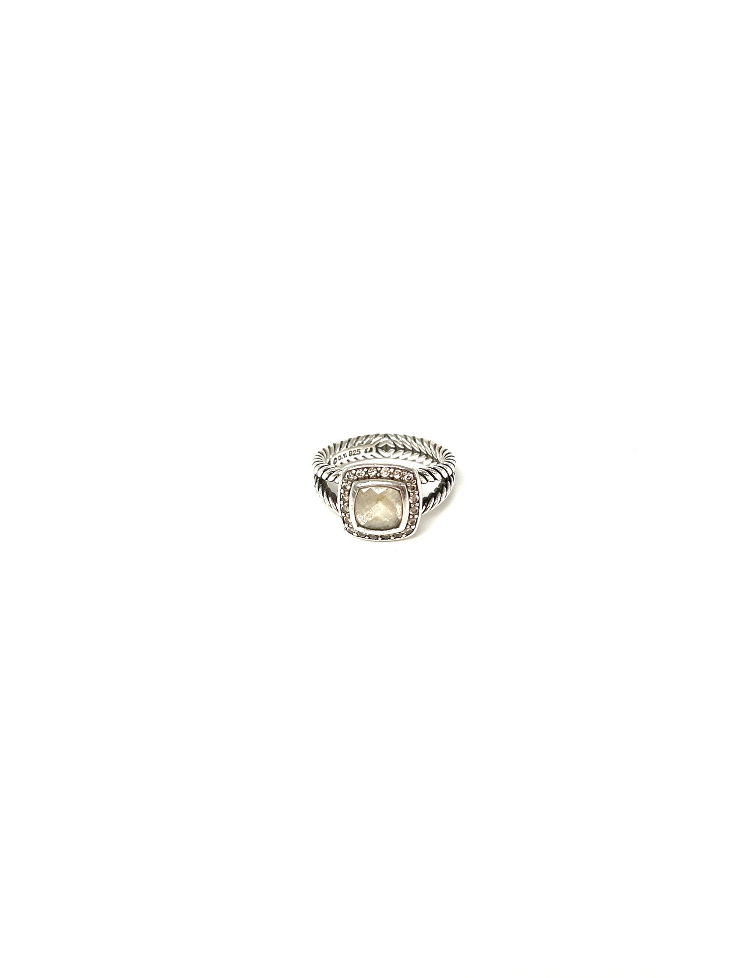 David Yurman Petite Albion Sterling Silver White Topaz Diamond Cable Classic Ring 5.75