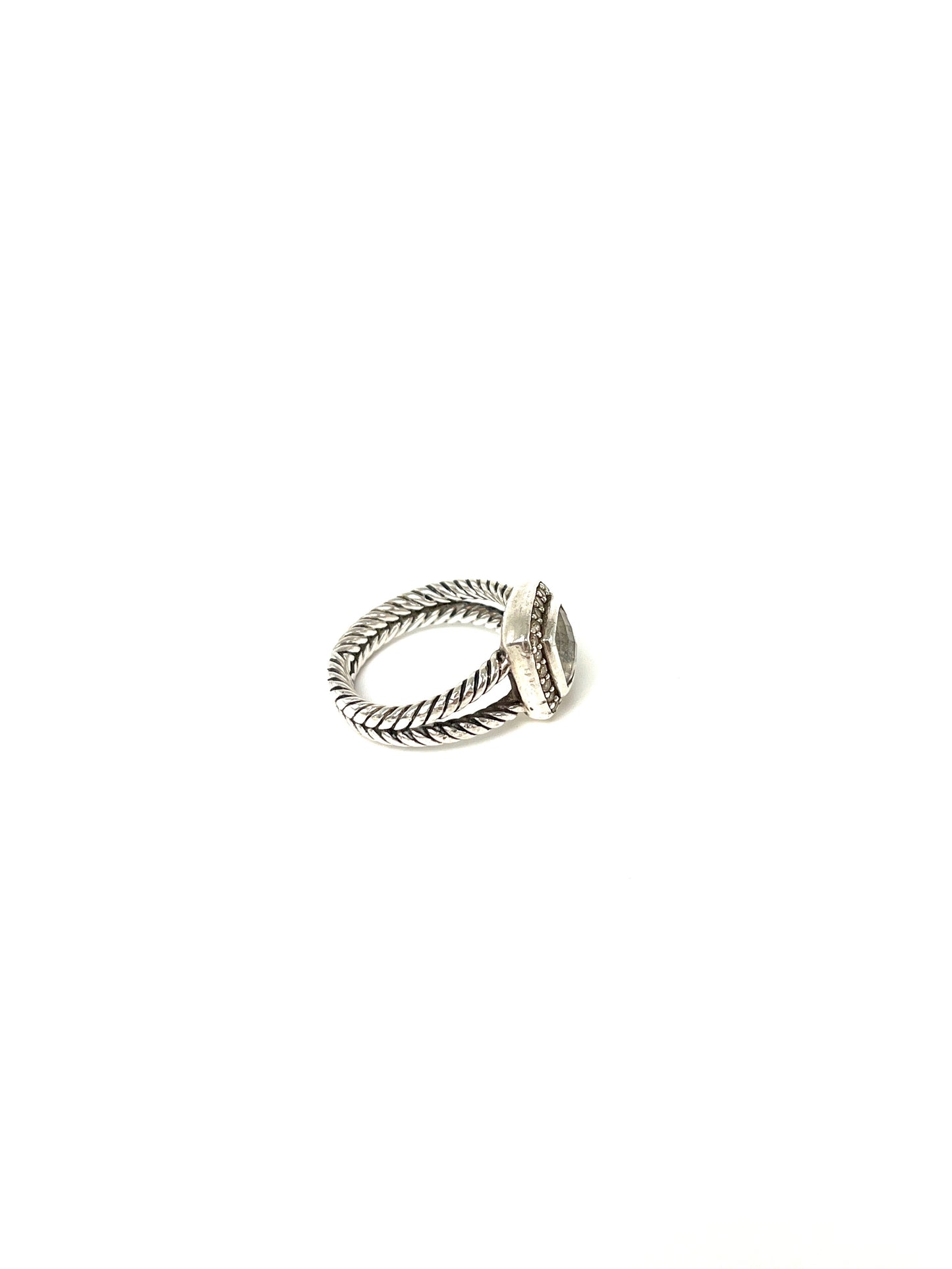 David Yurman Petite Albion Sterling Silver White Topaz Diamond Cable Classic Ring 5.75