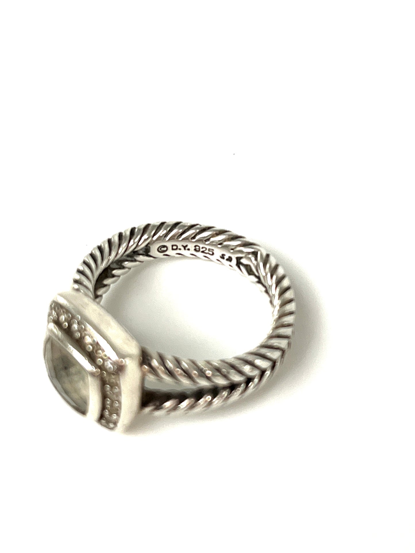 David Yurman Petite Albion Sterling Silver White Topaz Diamond Cable Classic Ring 5.75