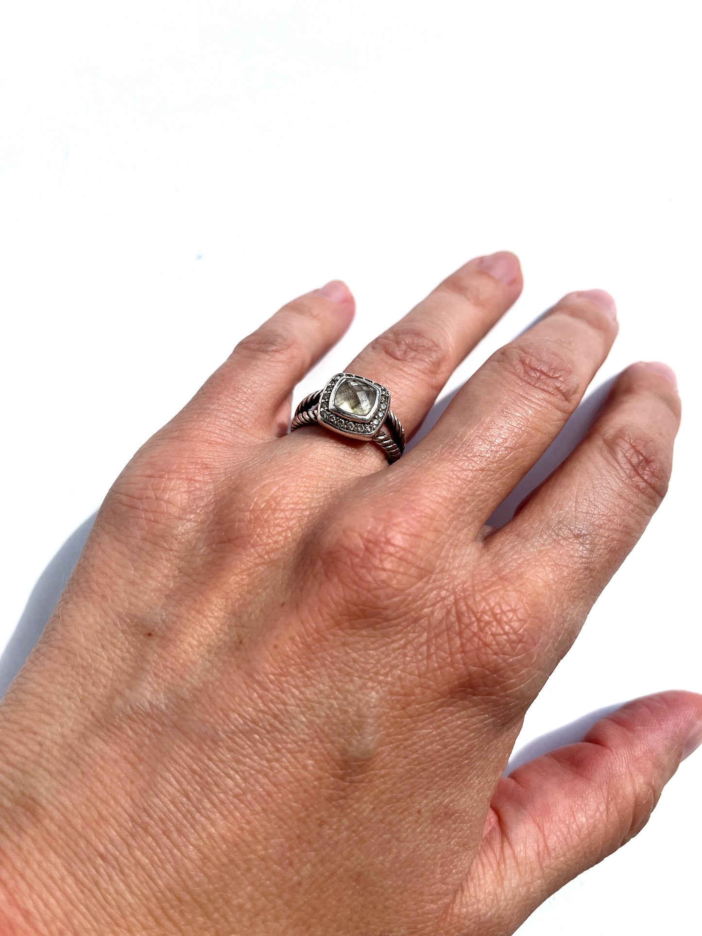 David Yurman Petite Albion Sterling Silver White Topaz Diamond Cable Classic Ring 5.75