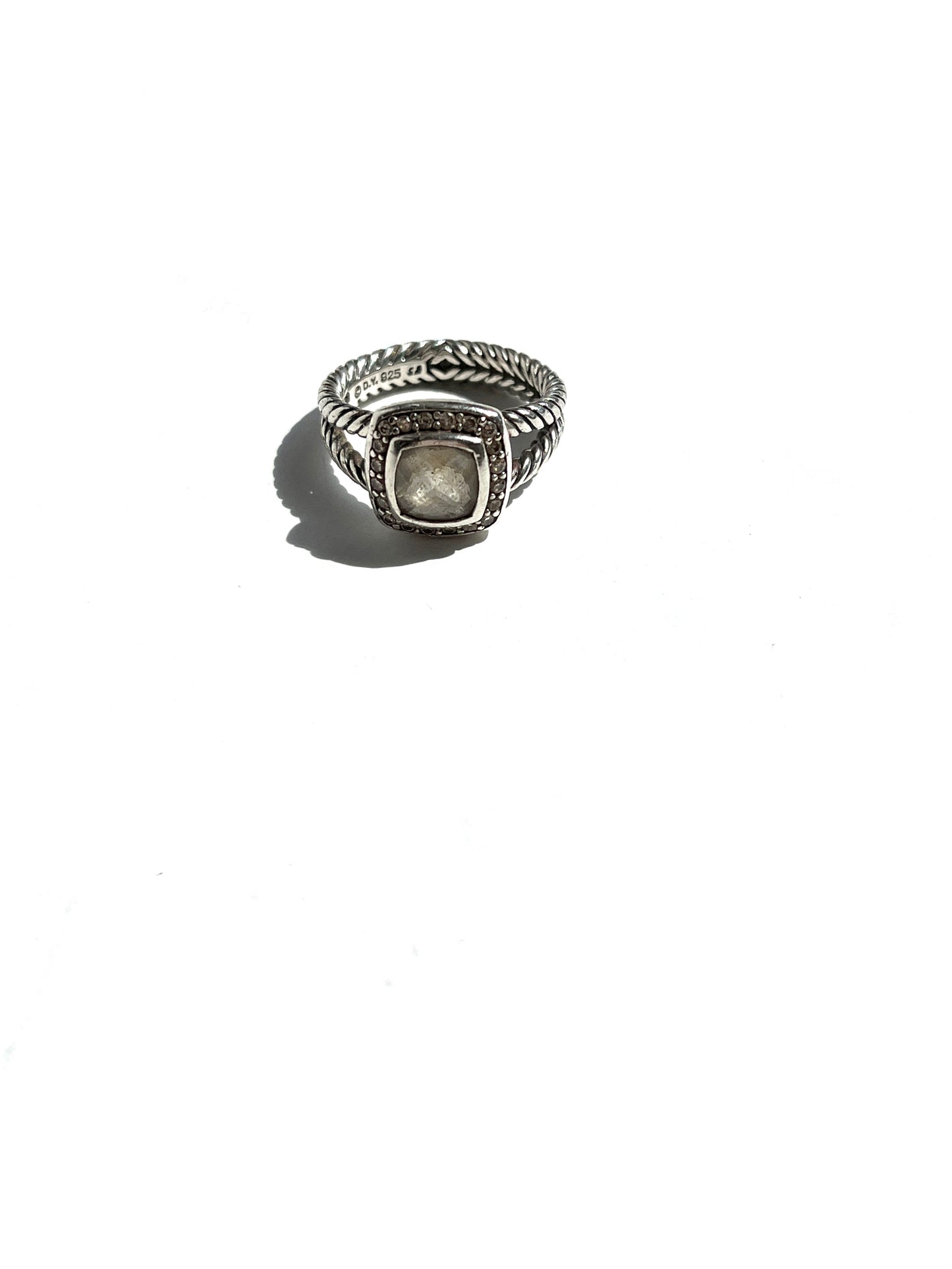 David Yurman Petite Albion Sterling Silver White Topaz Diamond Cable Classic Ring 5.75