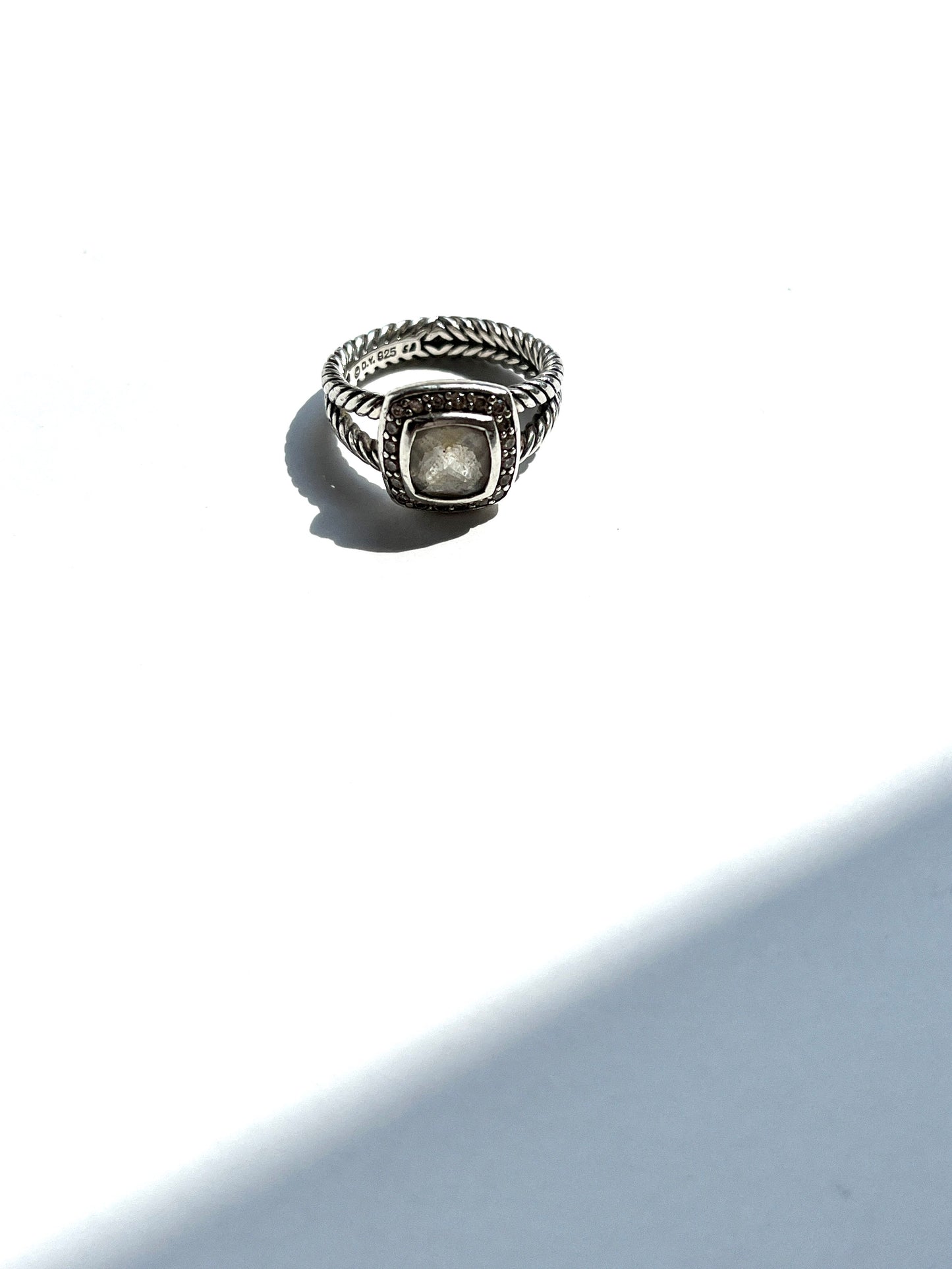 David Yurman Petite Albion Sterling Silver White Topaz Diamond Cable Classic Ring 5.75
