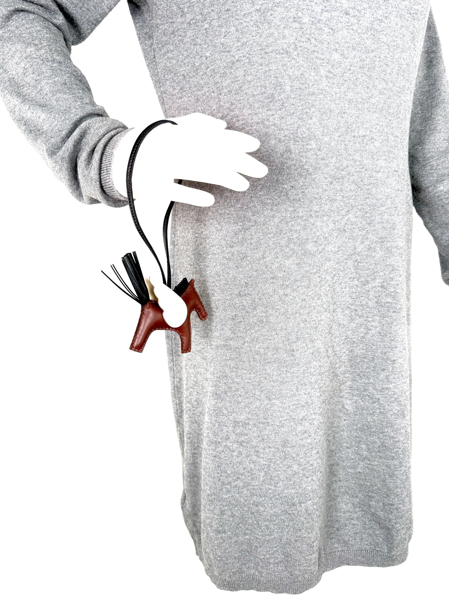 New Hermes Pegasus Rodeo Terre Noir Craie Milo Lambskin PM Bag Charm