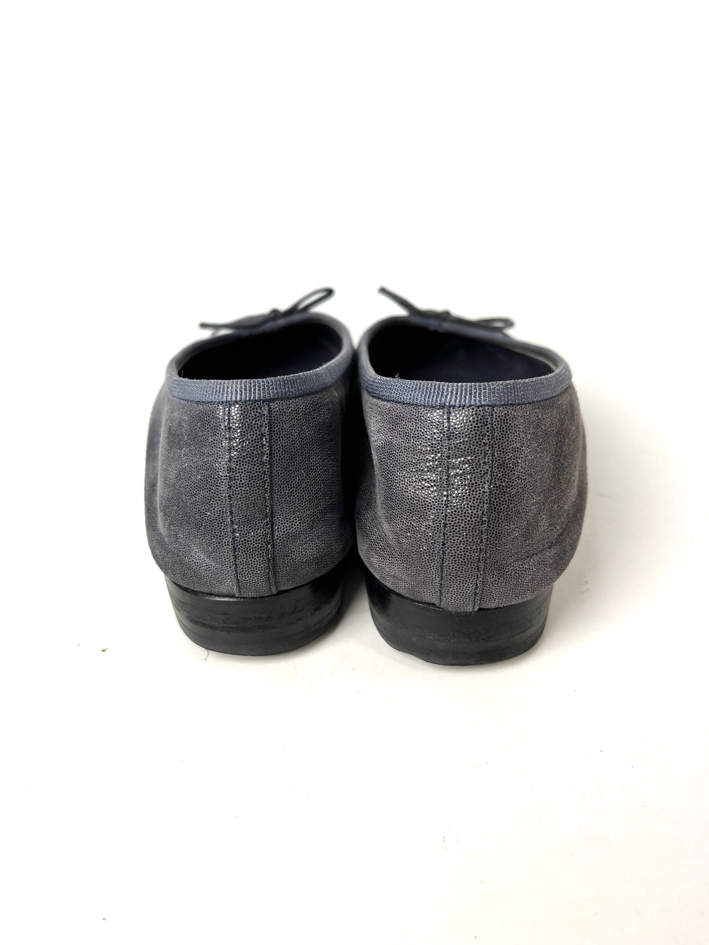 CHANEL Black Dark Gray CC Logo Ballerina Leather Flats 37, 6.5