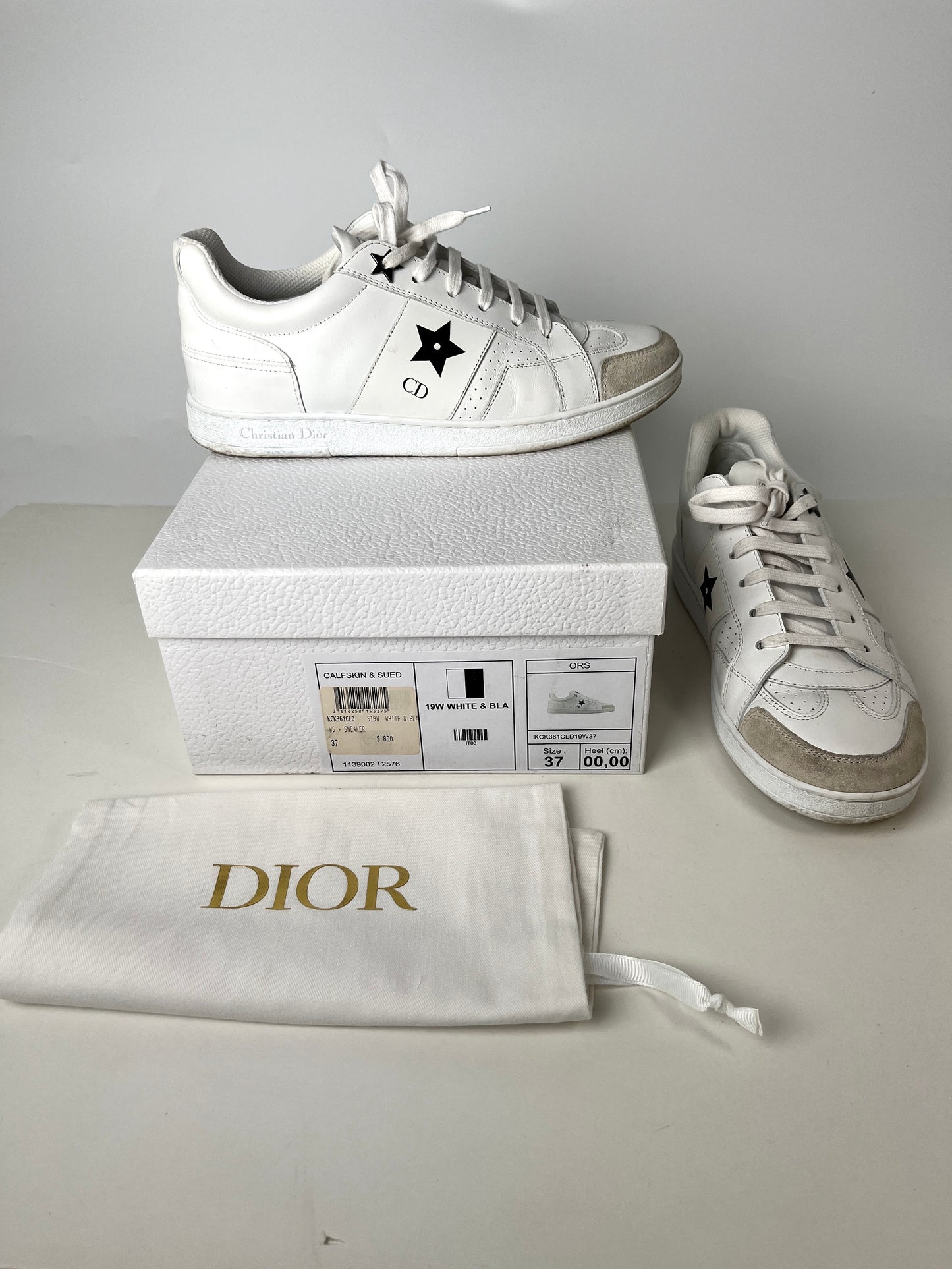 CHRISTIAN DIOR Star White Black Leather Sneakers 37 6.5