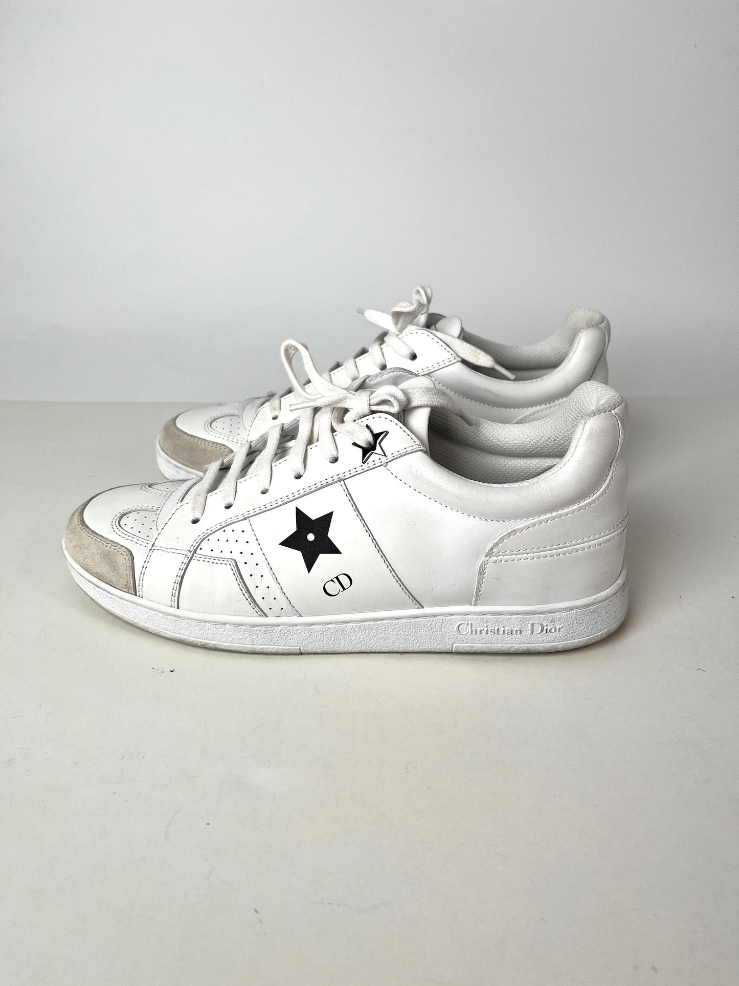 CHRISTIAN DIOR Star White Black Leather Sneakers 37 6.5