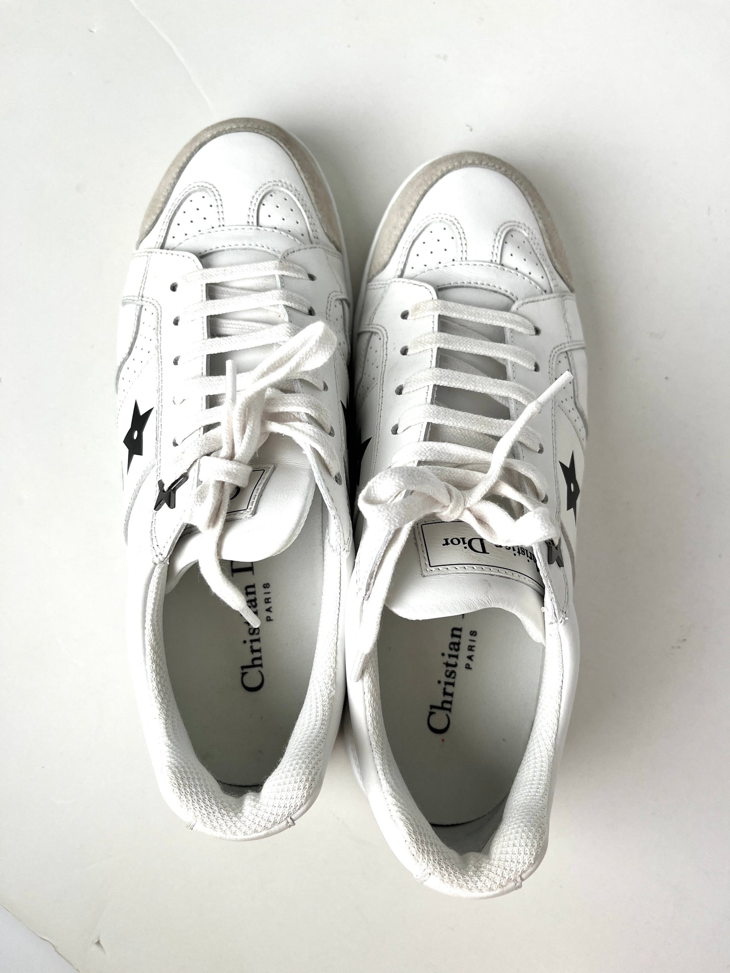 CHRISTIAN DIOR Star White Black Leather Sneakers 37 6.5