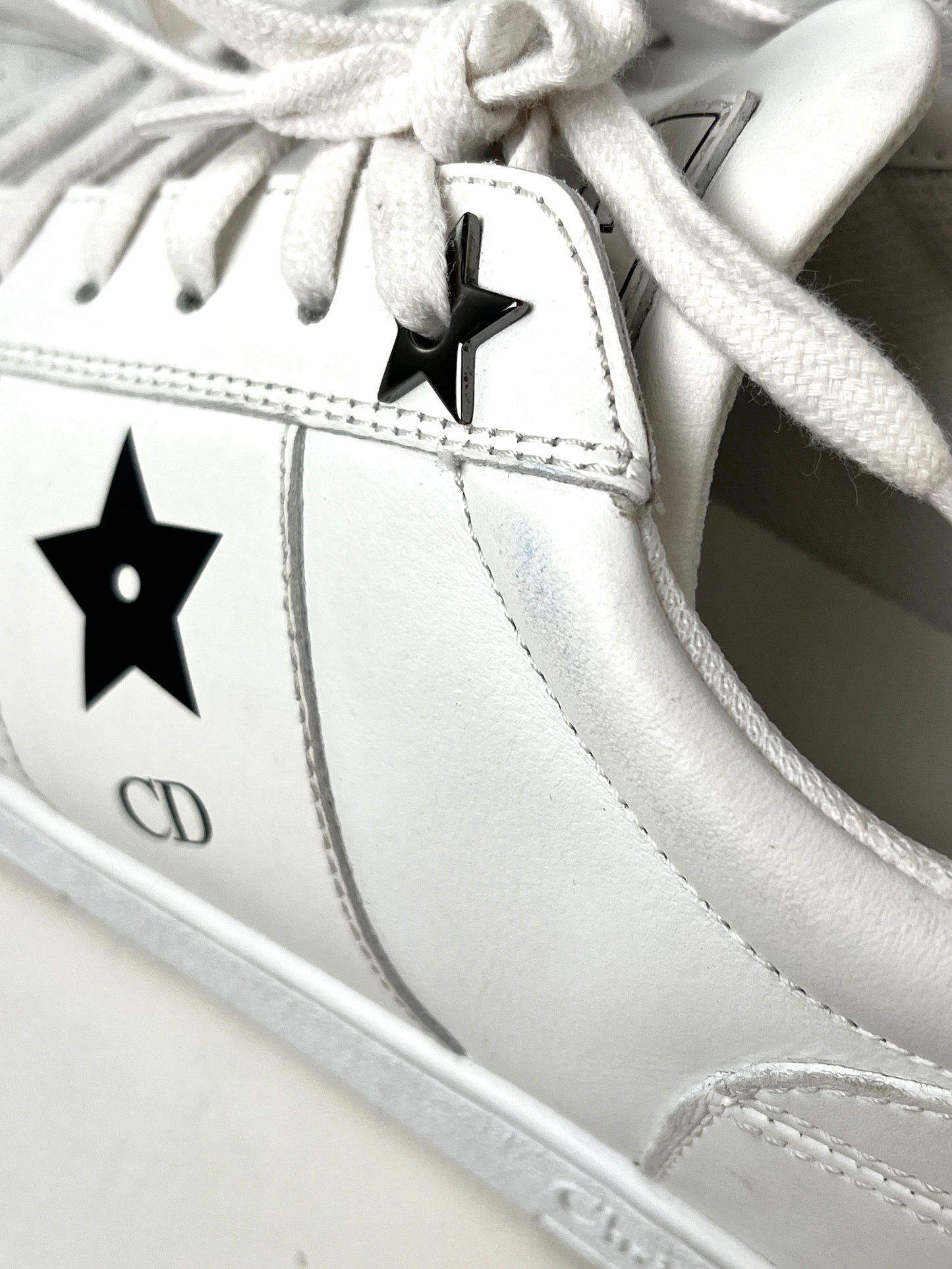 CHRISTIAN DIOR Star White Black Leather Sneakers 37 6.5