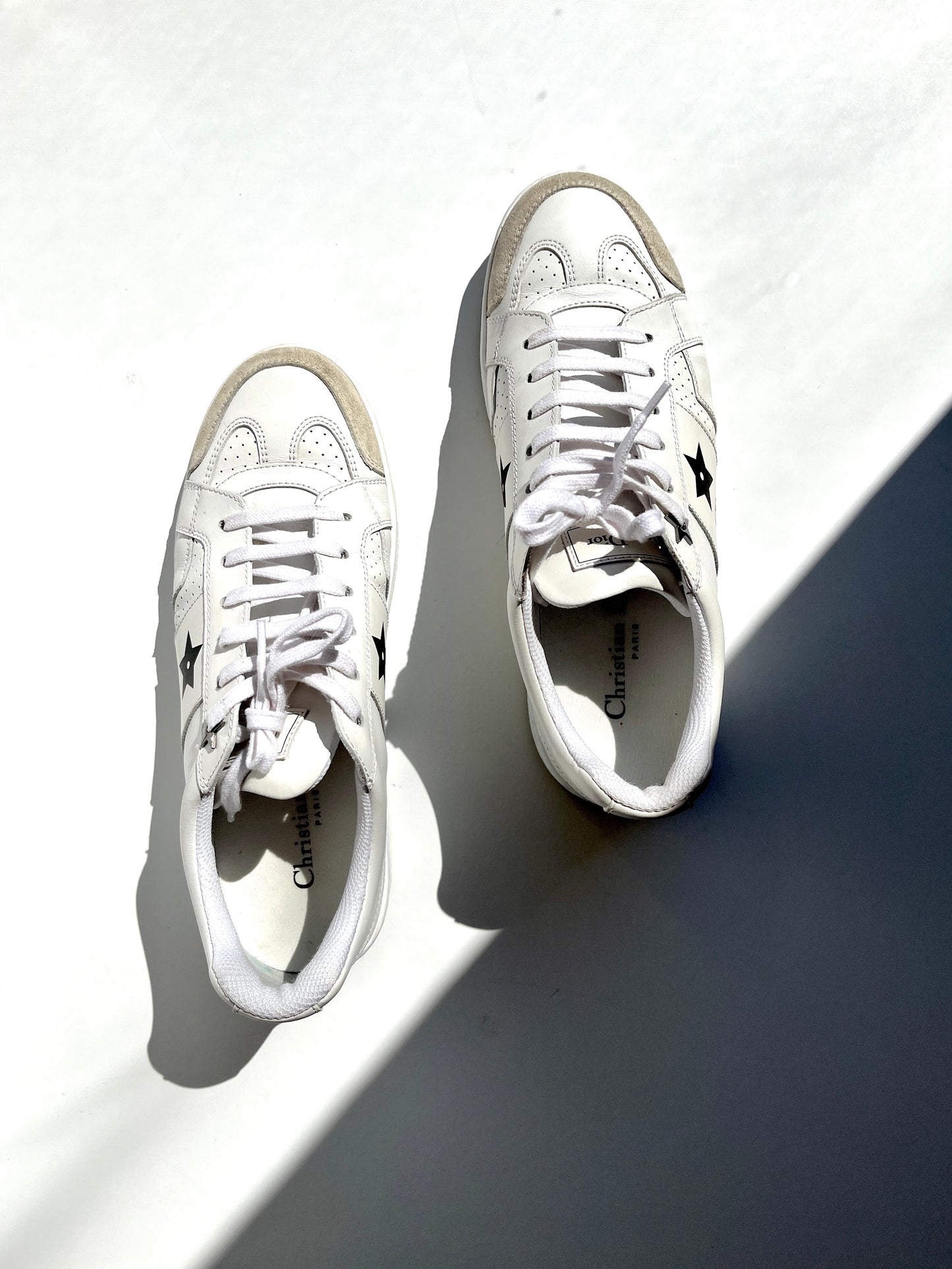 CHRISTIAN DIOR Star White Black Leather Sneakers 37 6.5
