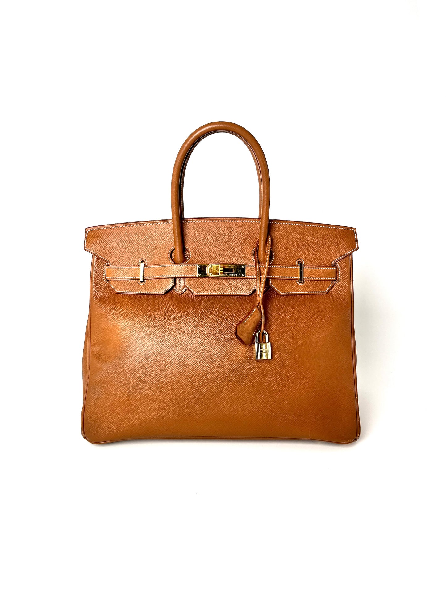 Vintage HERMES Birkin 35 Gold on Gold Courchevel Leather 1998 Satchel Bag