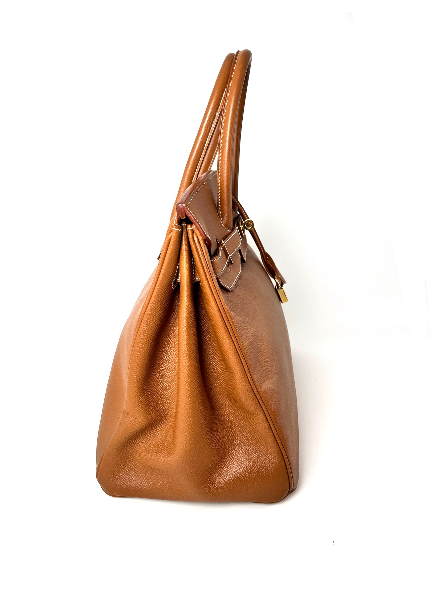 Vintage HERMES Birkin 35 Gold on Gold Courchevel Leather 1998 Satchel Bag