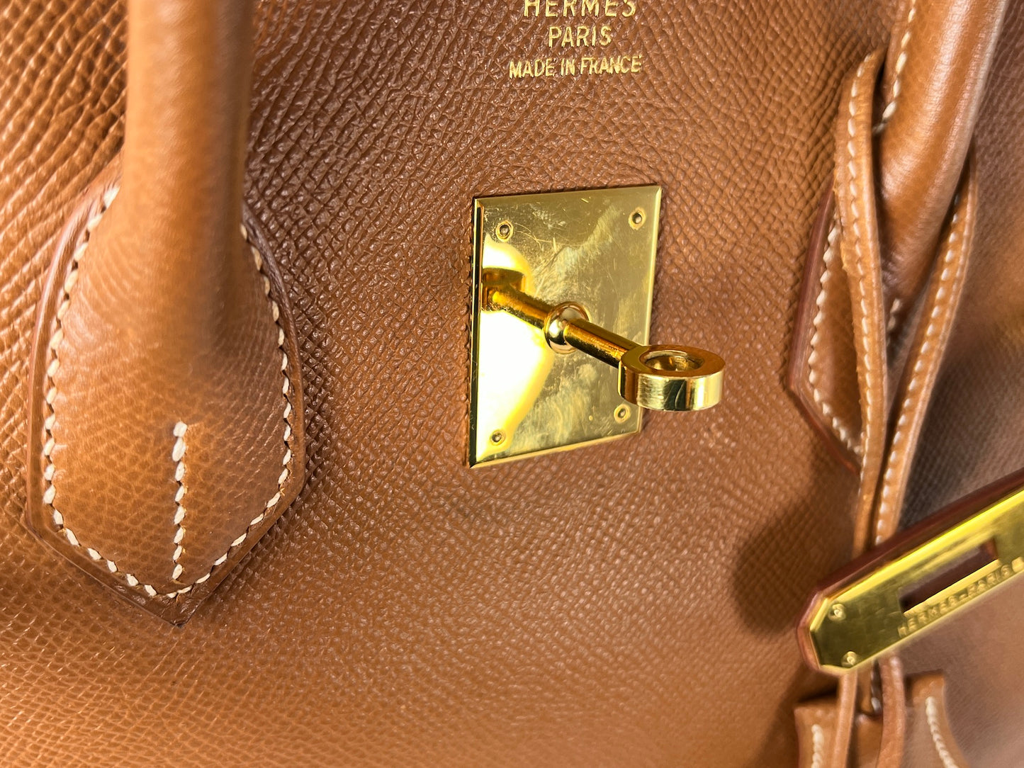 Vintage HERMES Birkin 35 Gold on Gold Courchevel Leather 1998 Satchel Bag