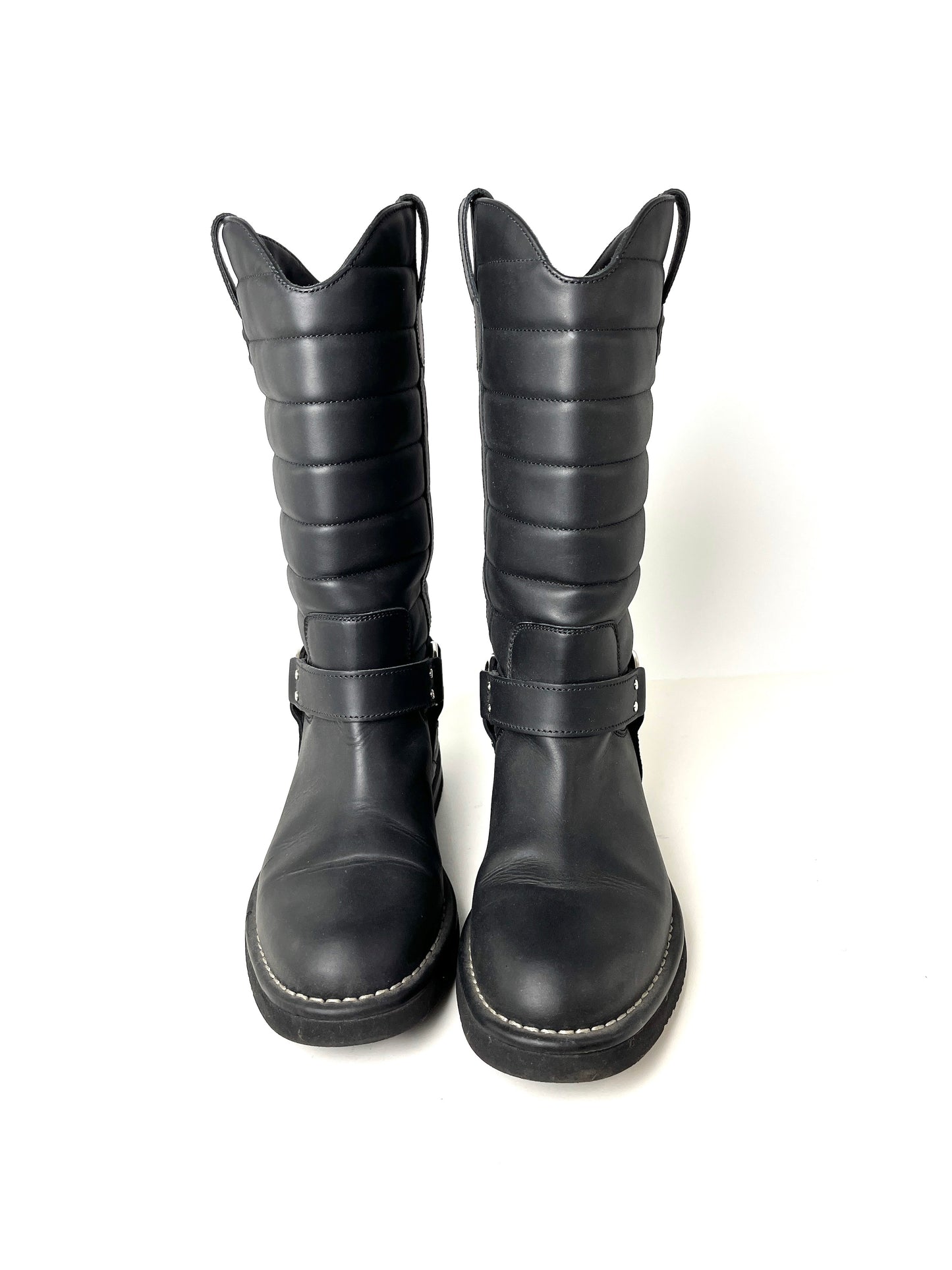 CHANEL Paris-Dallas CC Star Black Leather Moto Mid Calf Boots 38.5