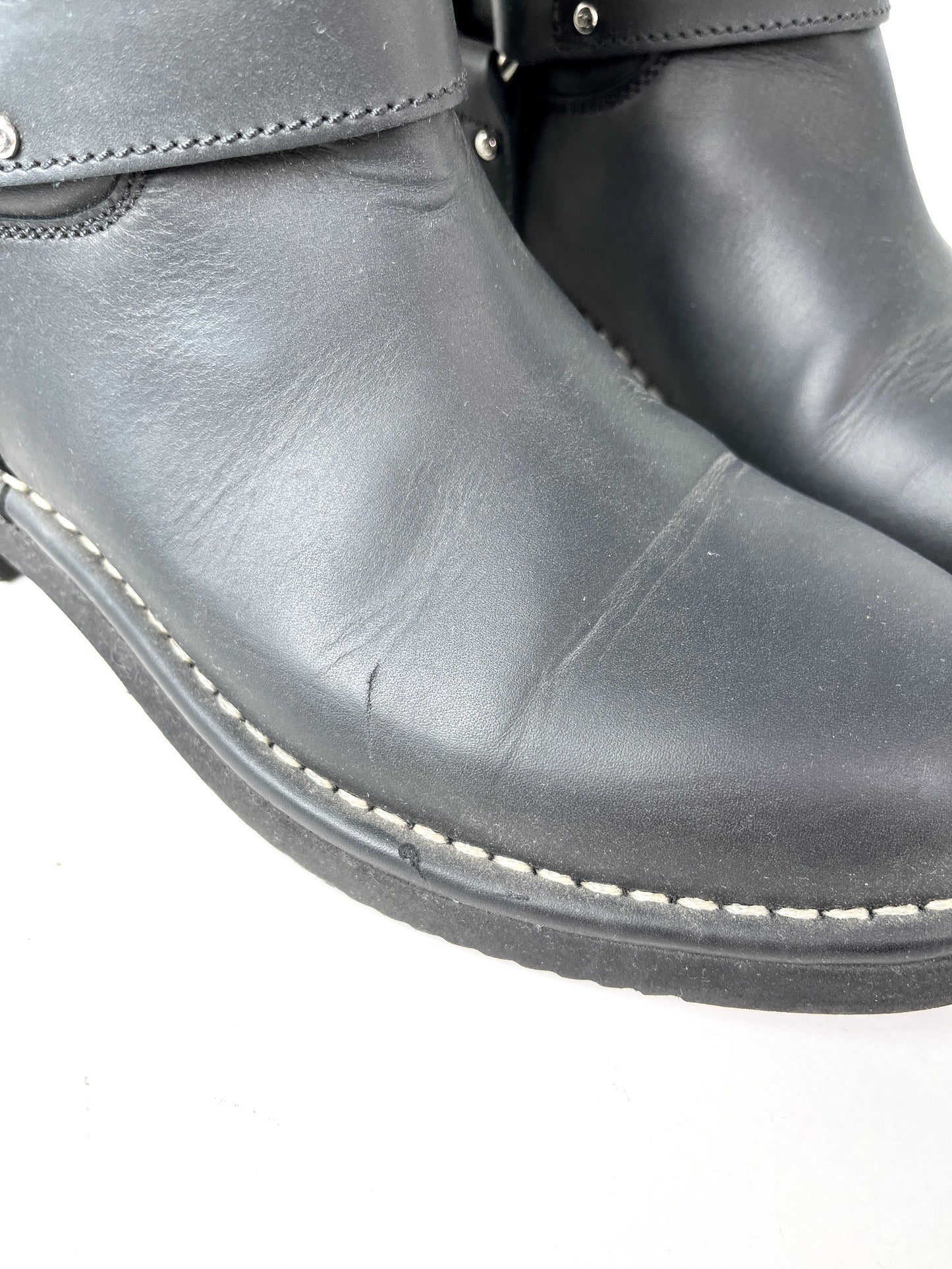 CHANEL Paris-Dallas CC Star Black Leather Moto Mid Calf Boots 38.5