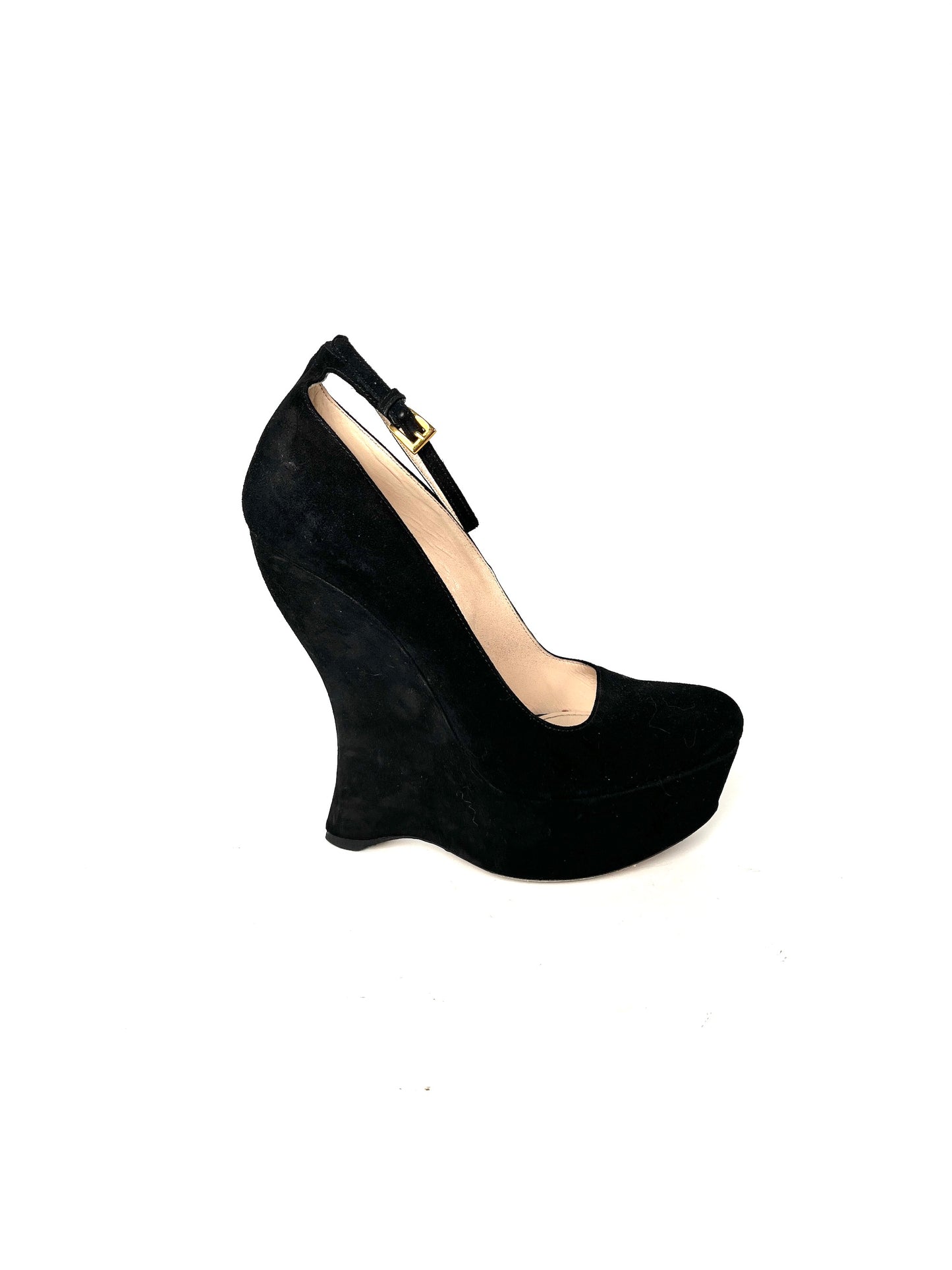 PRADA Black Suede Platform Wedge High Pumps 38.5 8