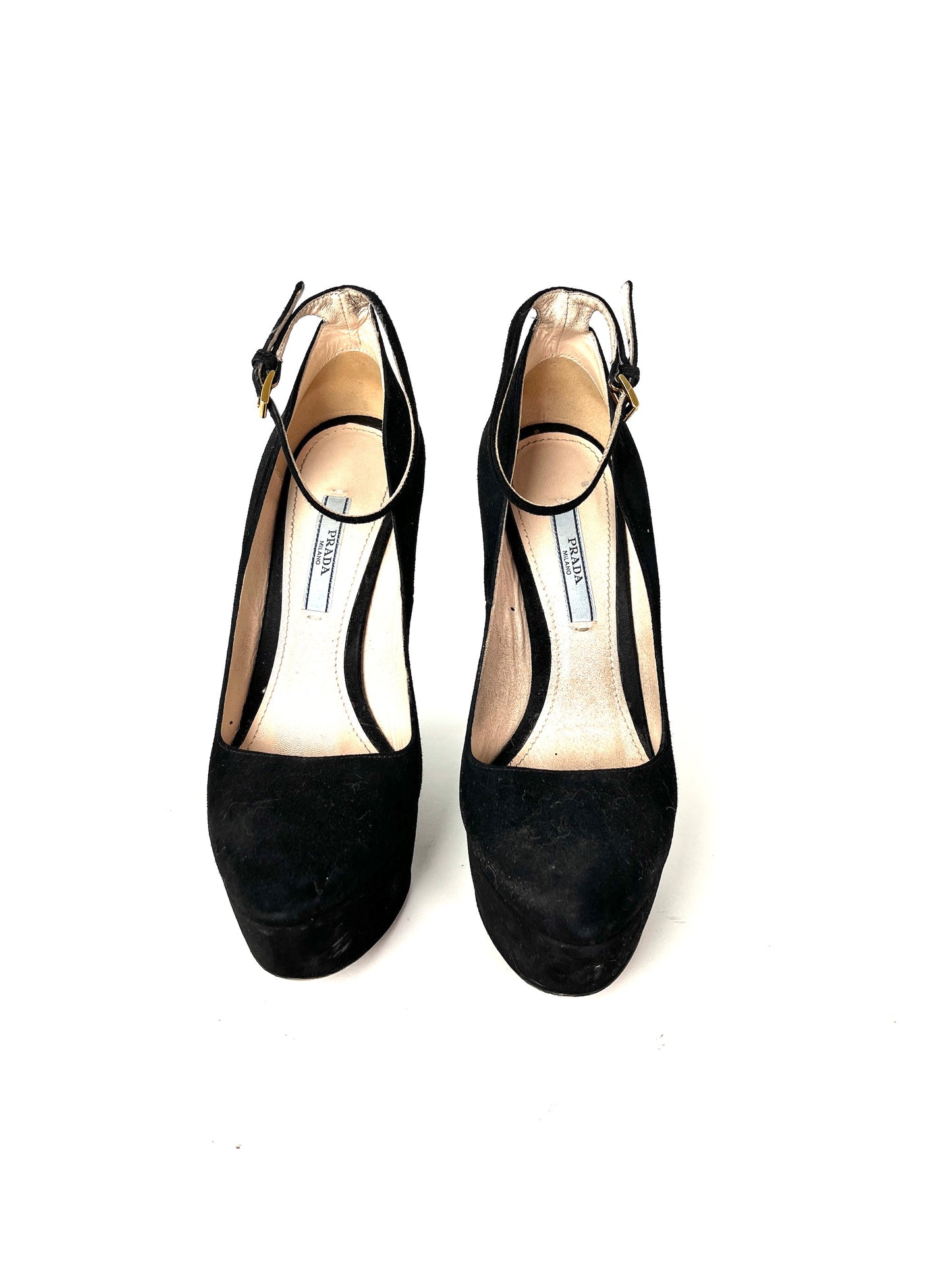 PRADA Black Suede Platform Wedge High Pumps 38.5 8