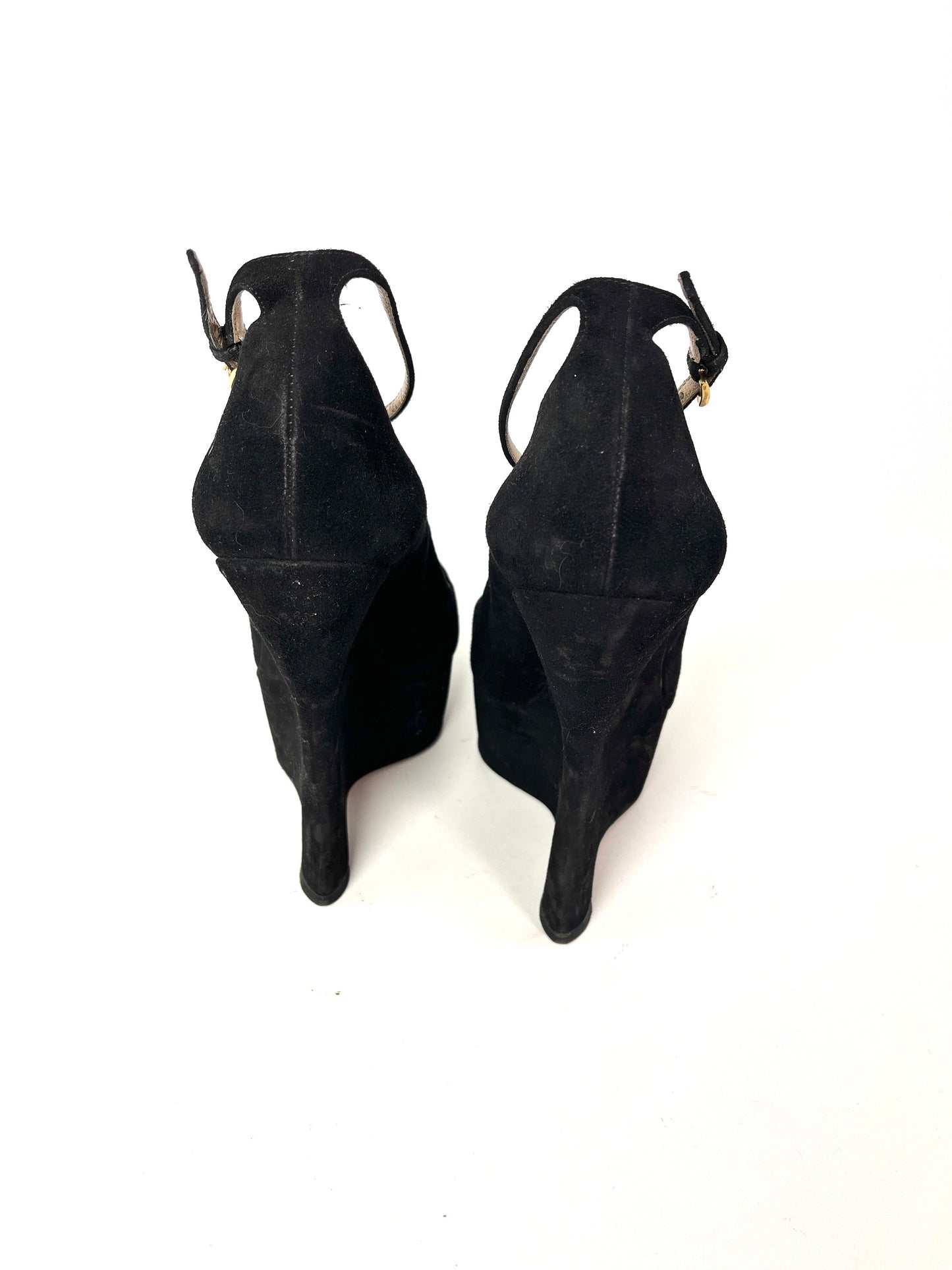 PRADA Black Suede Platform Wedge High Pumps 38.5 8