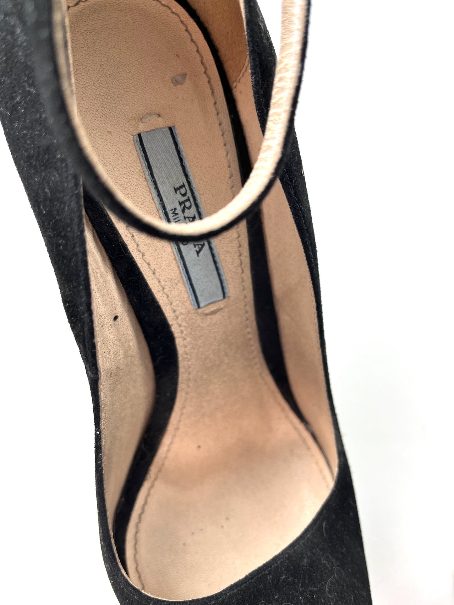PRADA Black Suede Platform Wedge High Pumps 38.5 8