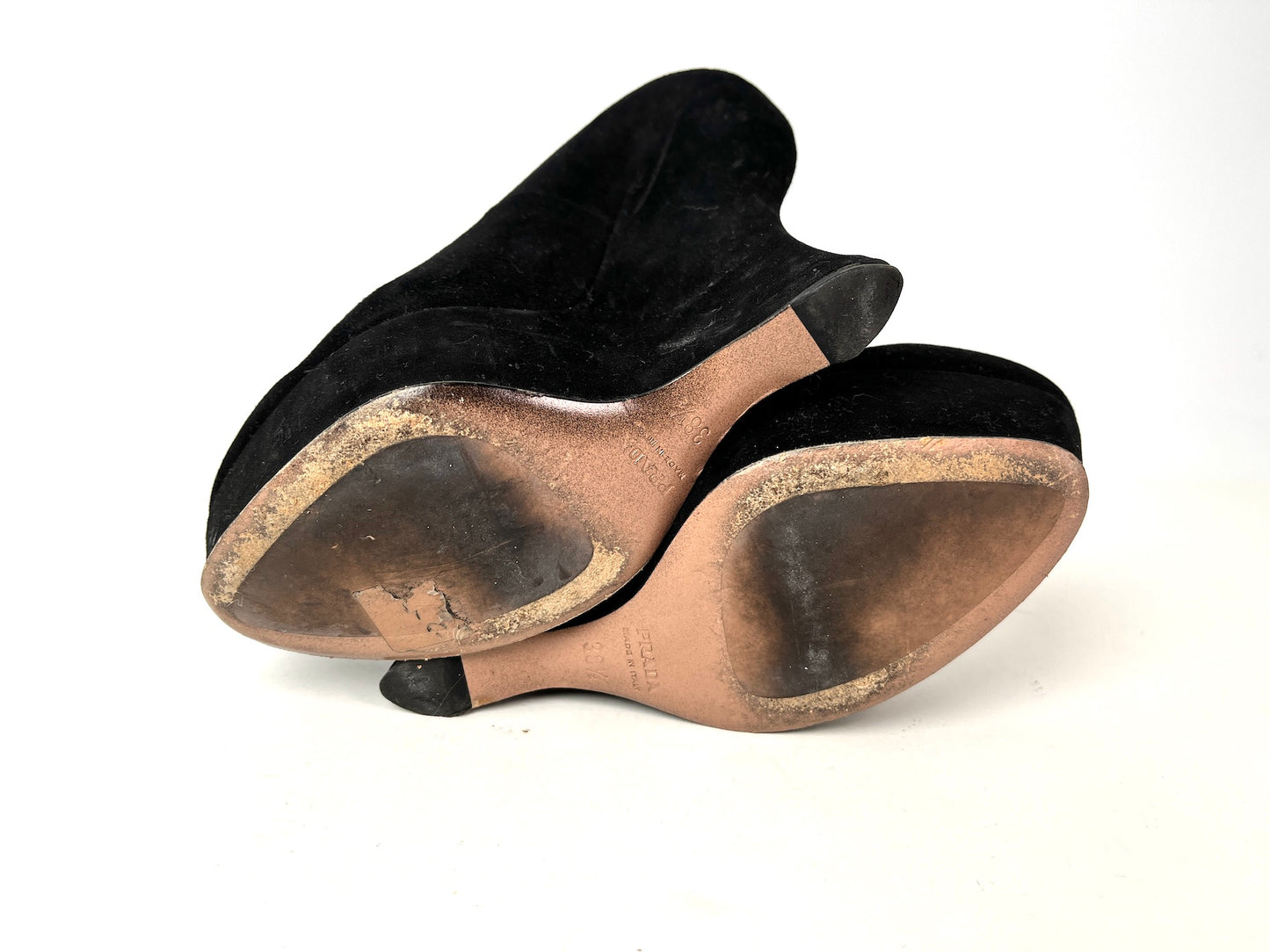 PRADA Black Suede Platform Wedge High Pumps 38.5 8