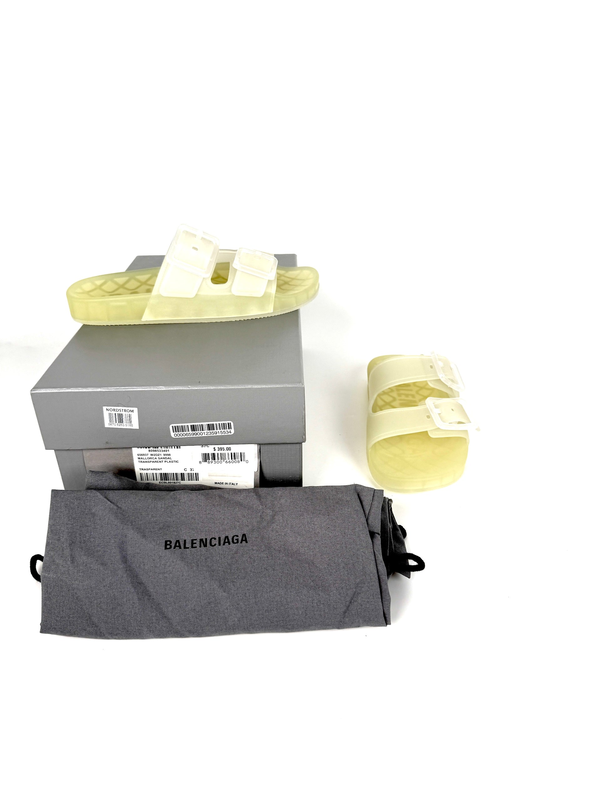 New BALENCIAGA Mallorca Transparent Buckle Plastic PVC Slide Sandals 37 7