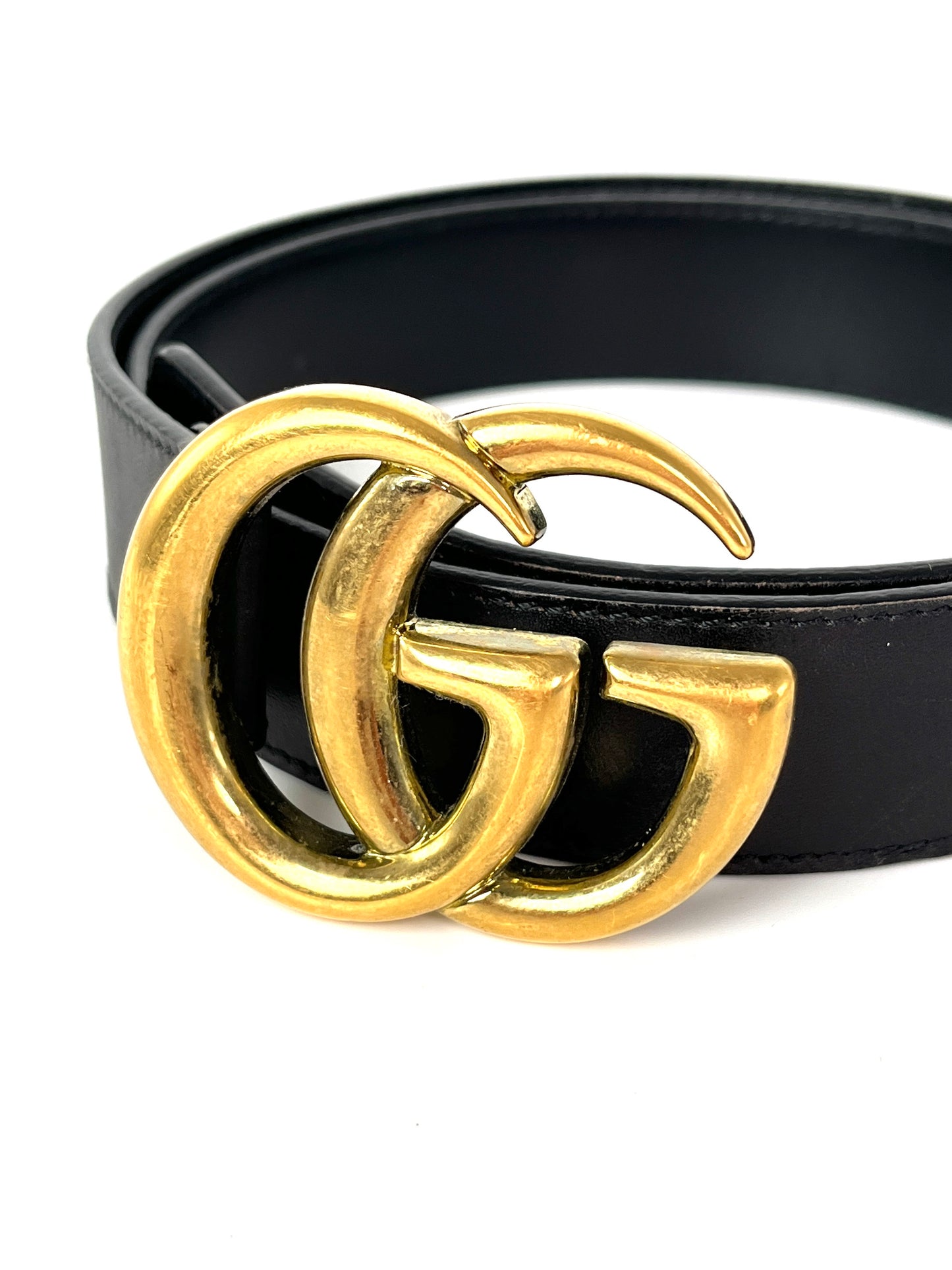 Vintage GUCCI Black Leather GG 30mm Belt 75 30