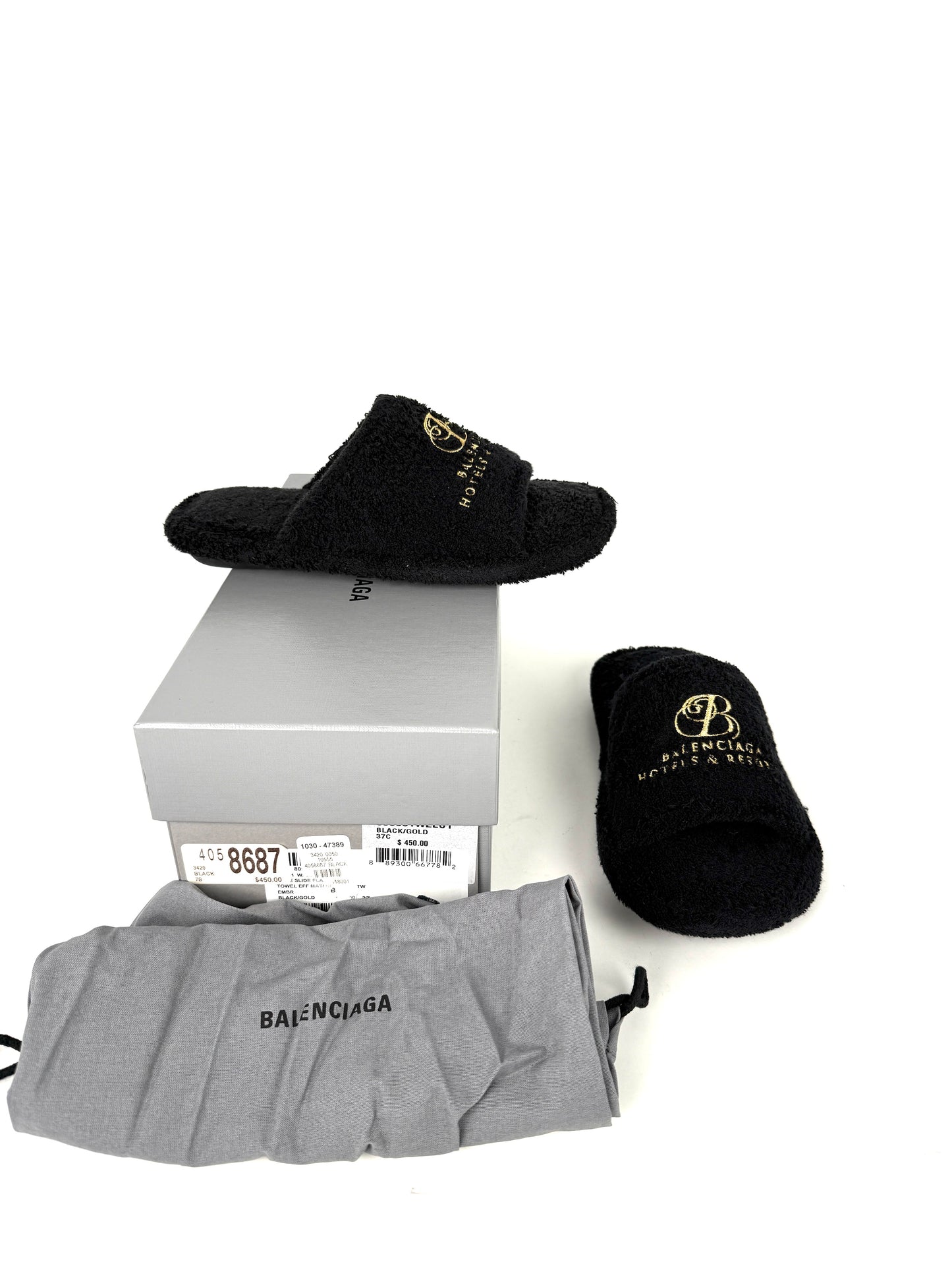 BALENCIAGA Hotels & Resorts Black Cotton Towel Slide Sandals 37 7 Thrift store near me