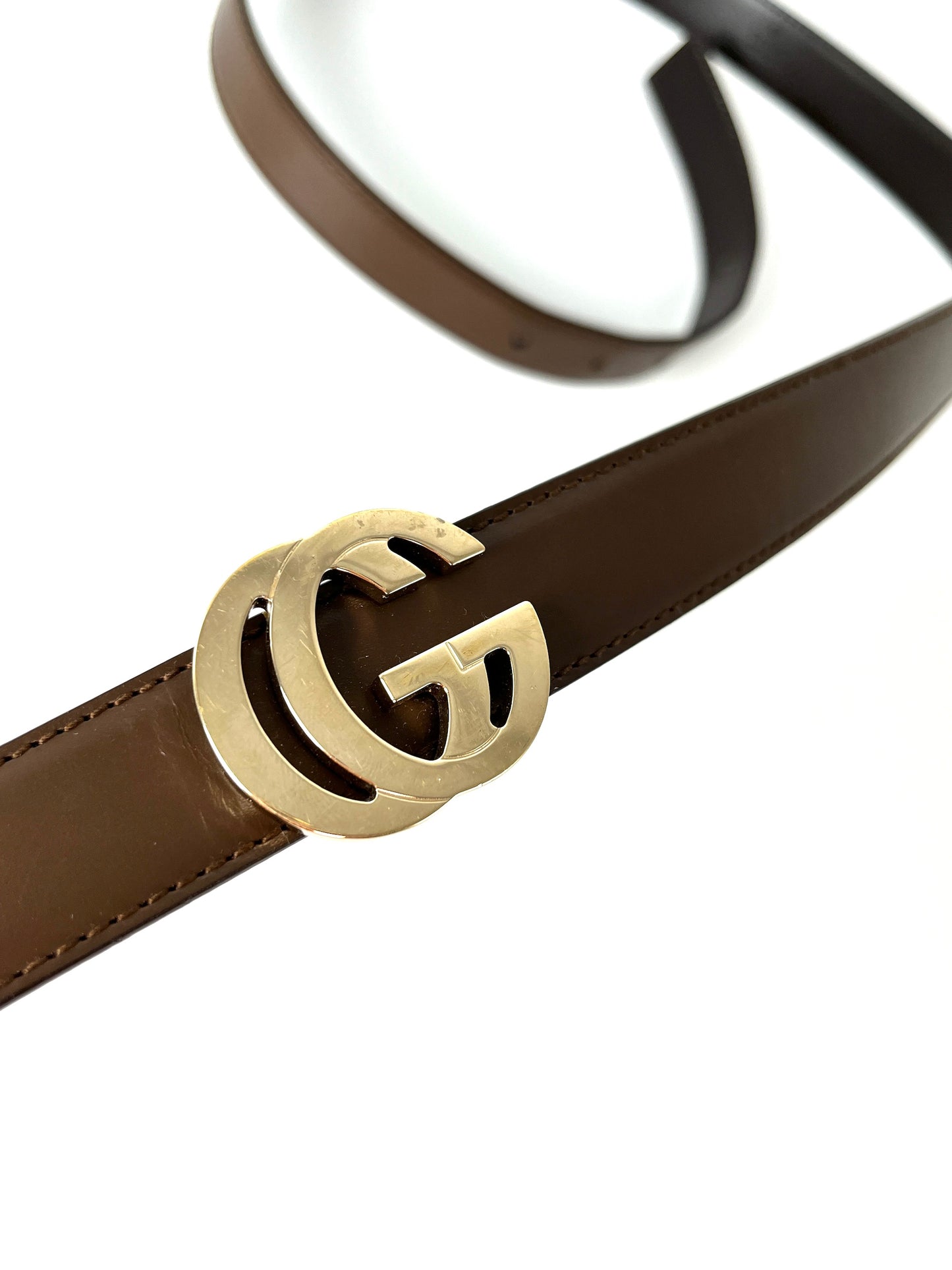 Vintage GUCCI Brown Leather GG 25mm Belt 80 32