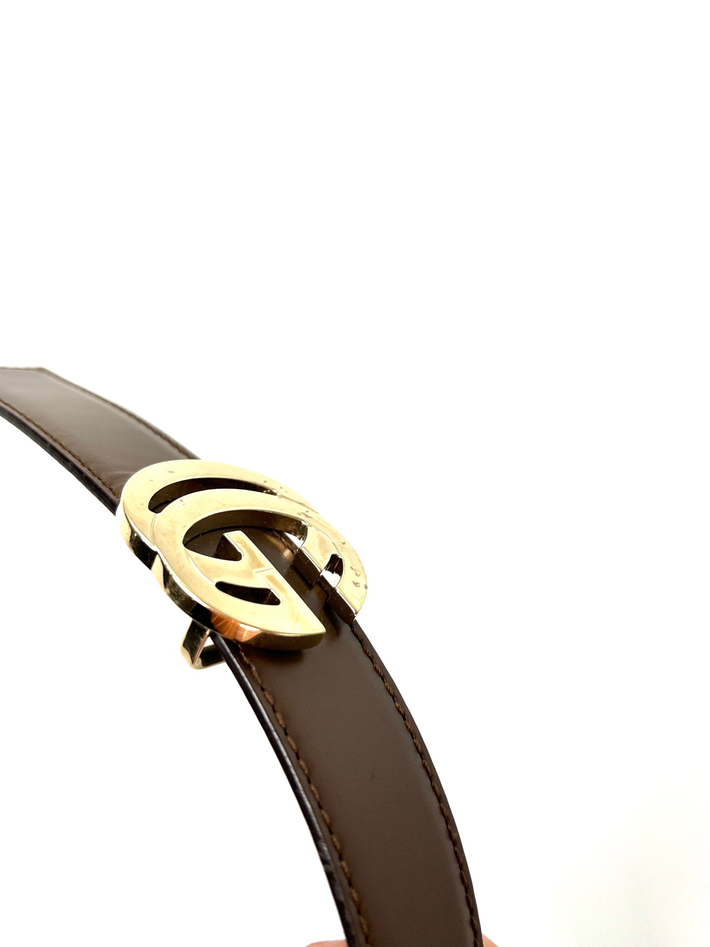 Vintage GUCCI Brown Leather GG 25mm Belt 80 32