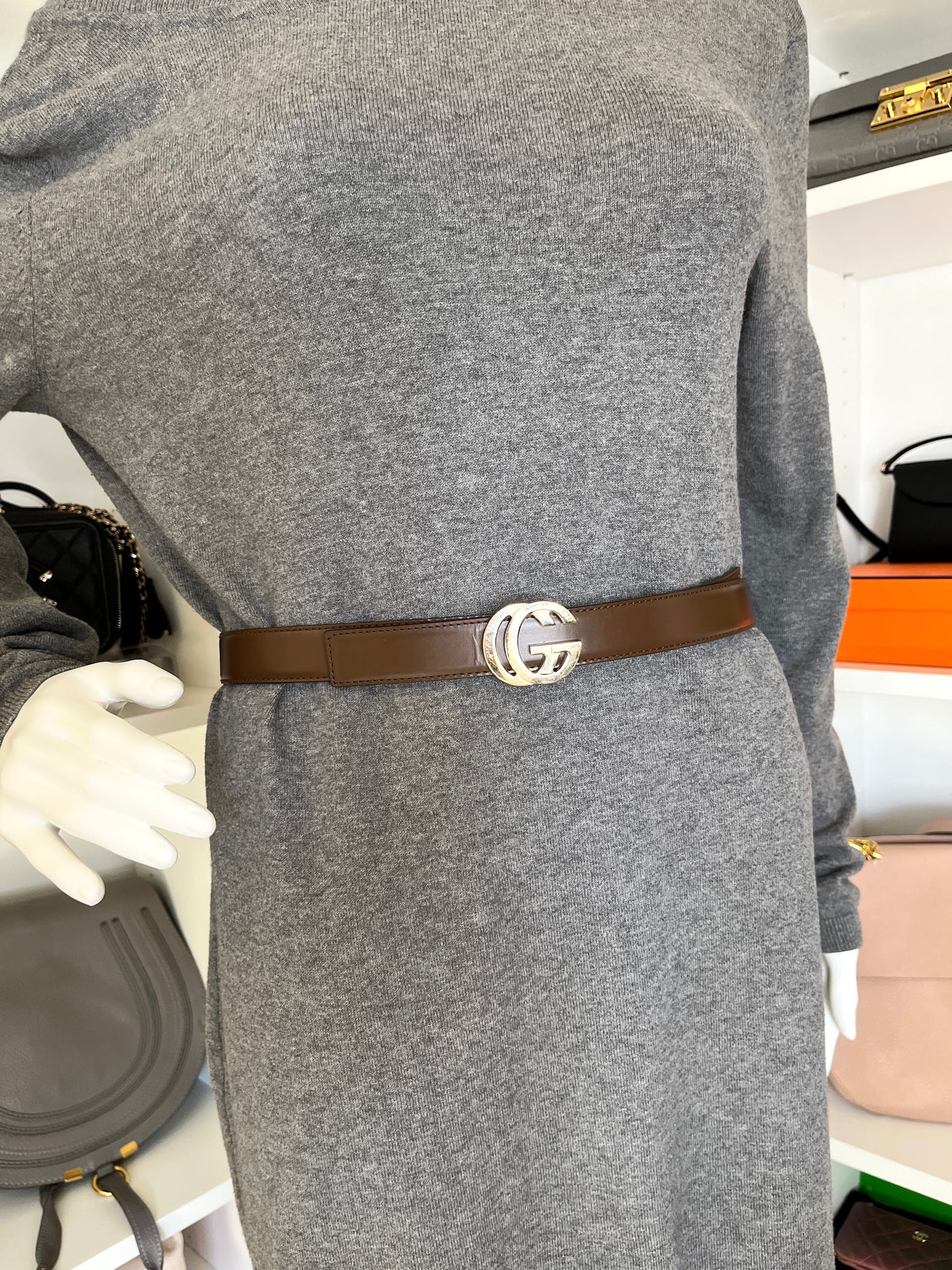Vintage GUCCI Brown Leather GG 25mm Belt 80 32