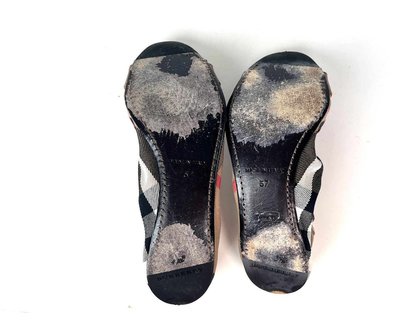 BURBERRY Bridle House check Falconer Dark Tan Canvas Ballerina Flats 37 7