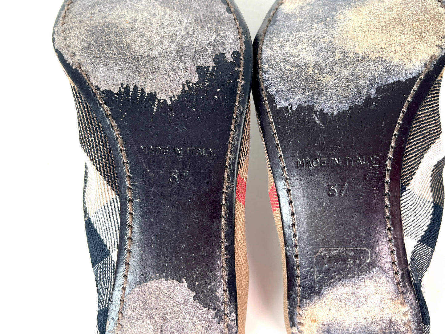 BURBERRY Bridle House check Falconer Dark Tan Canvas Ballerina Flats 37 7