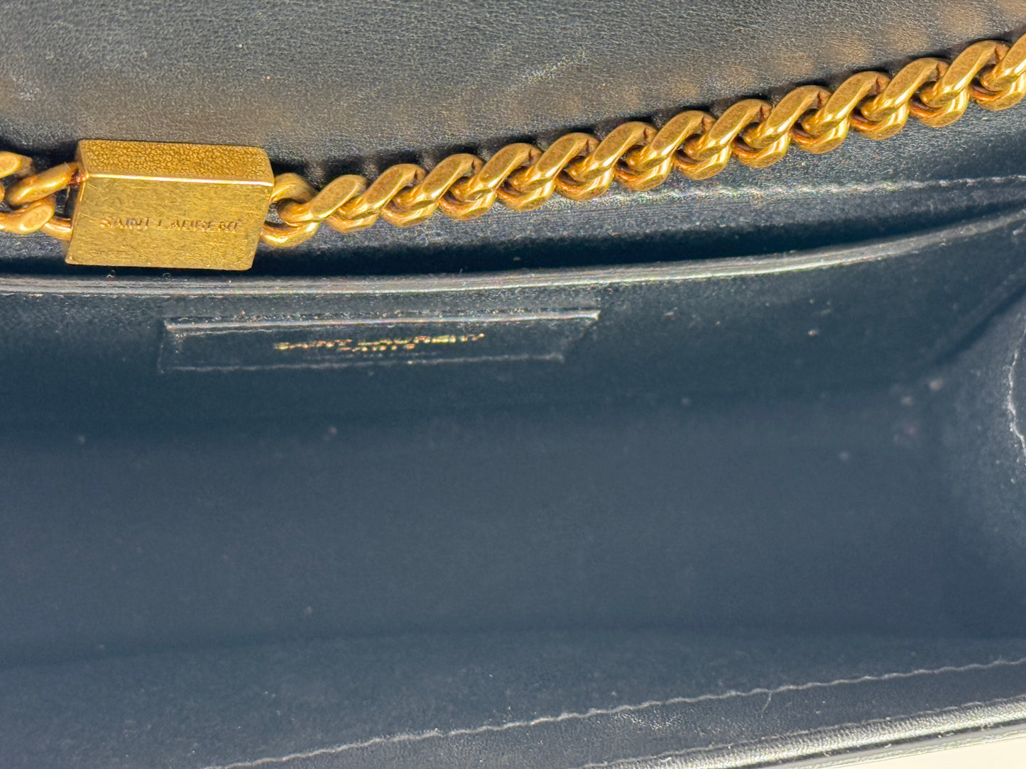 SAINT LAURENT Kate Small Patent Monogram Chain Wallet Tortoiseshell Crossbody Brown Bag