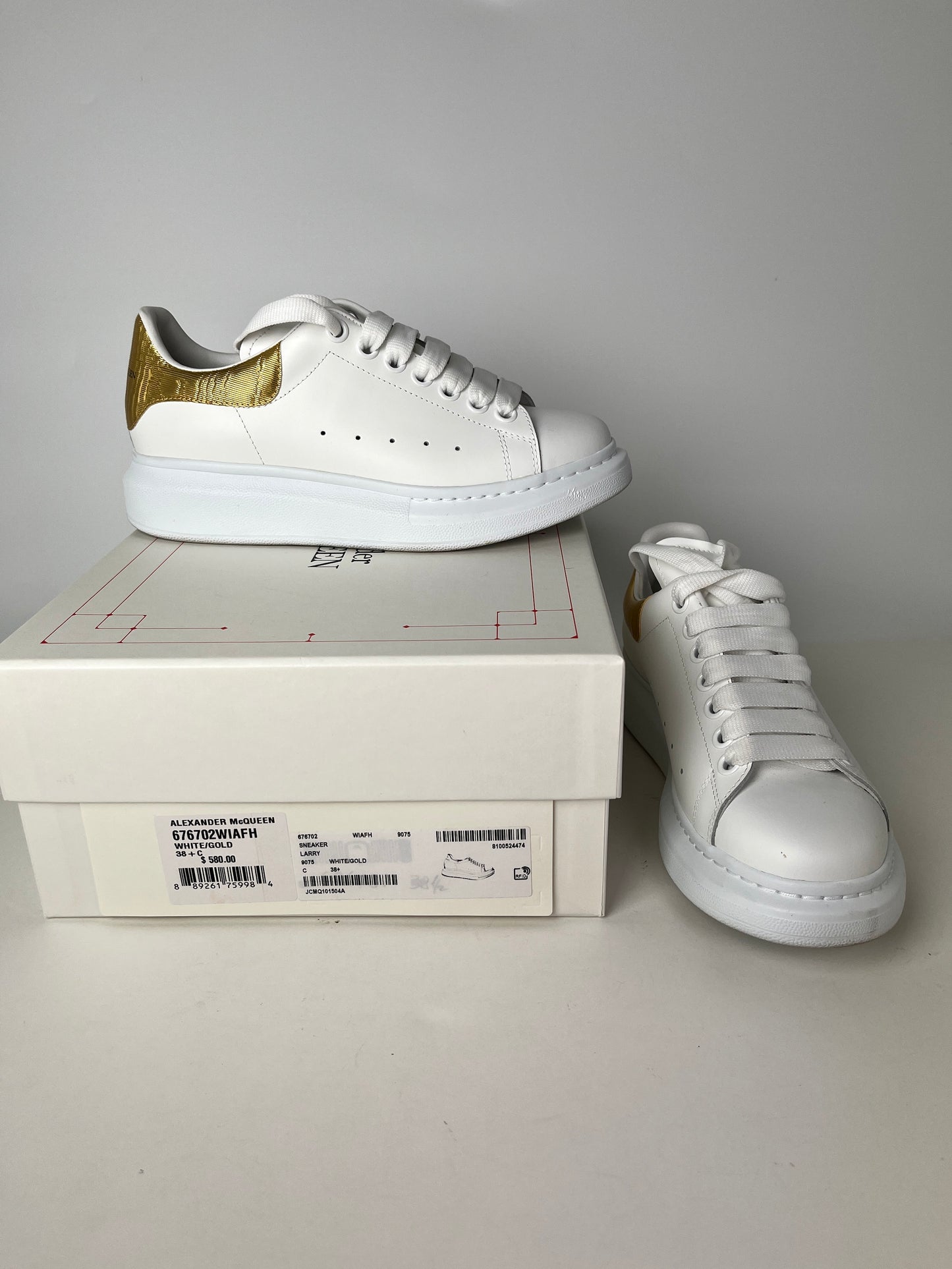 Alexander McQueen Larry White Gold Leather Platform Sneakers 38.5 7