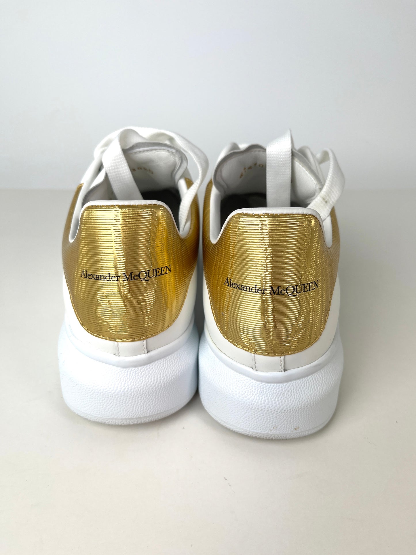Alexander McQueen Larry White Gold Leather Platform Sneakers 38.5 7