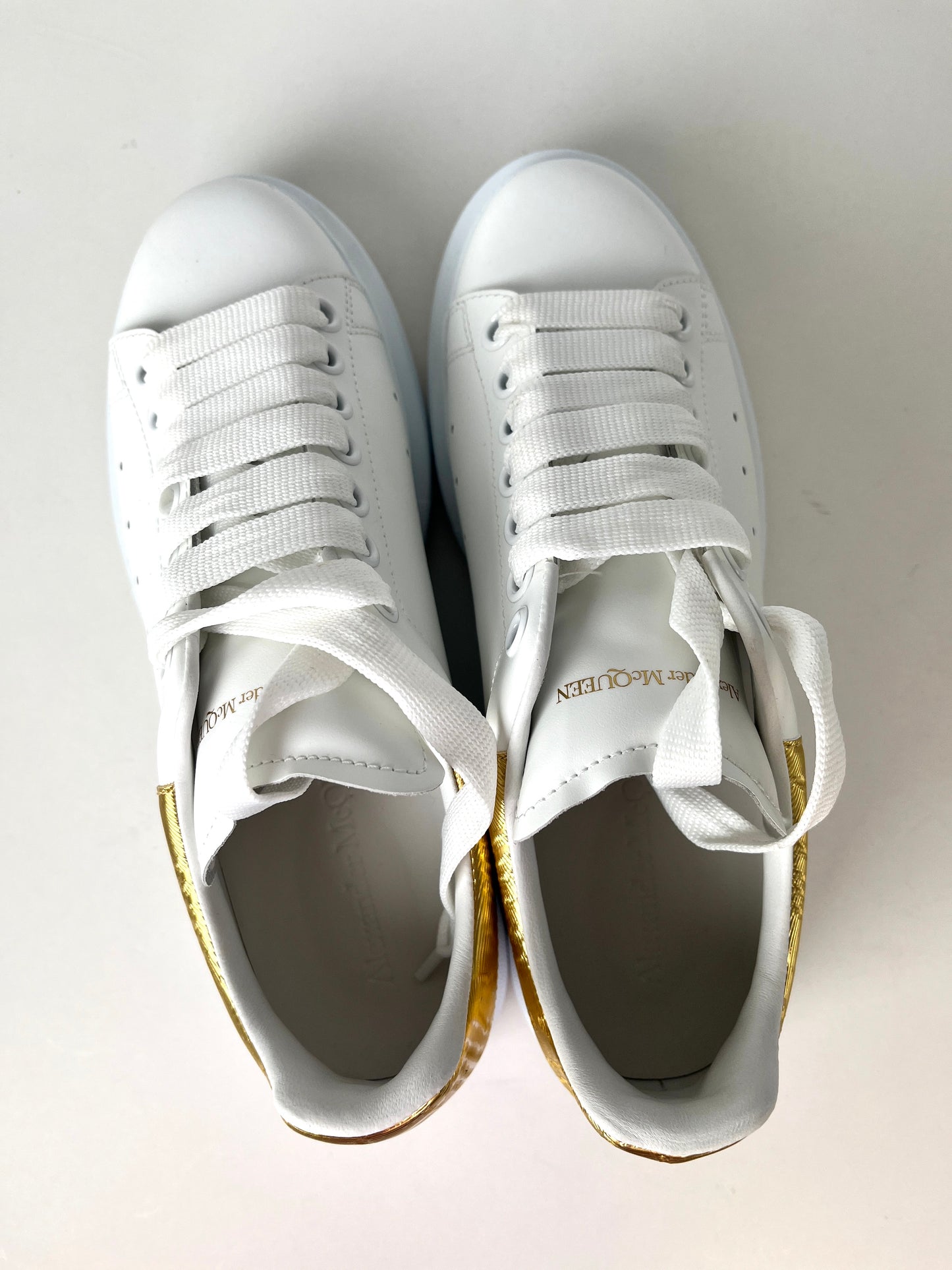 Alexander McQueen Larry White Gold Leather Platform Sneakers 38.5 7