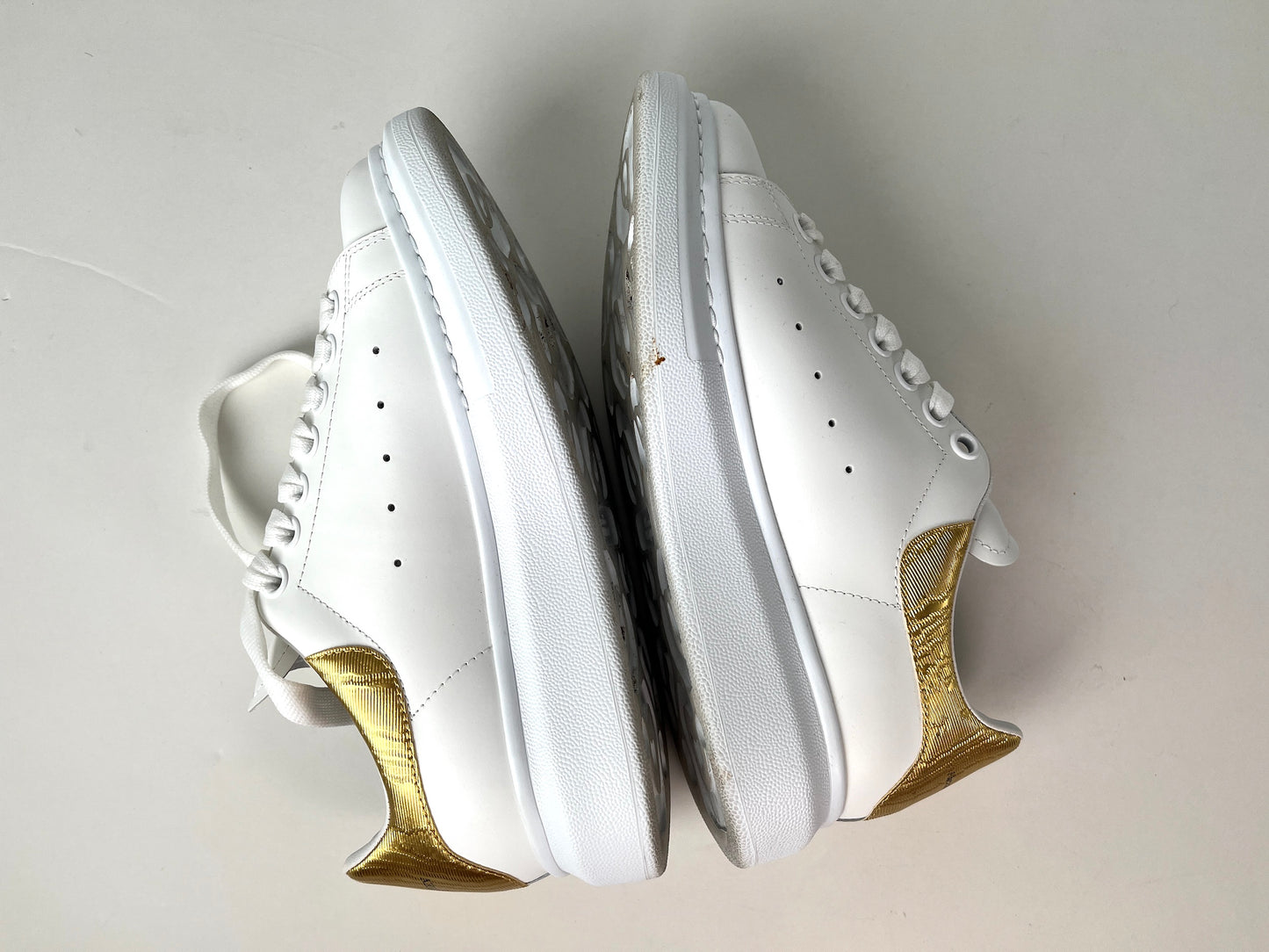 Alexander McQueen Larry White Gold Leather Platform Sneakers 38.5 7