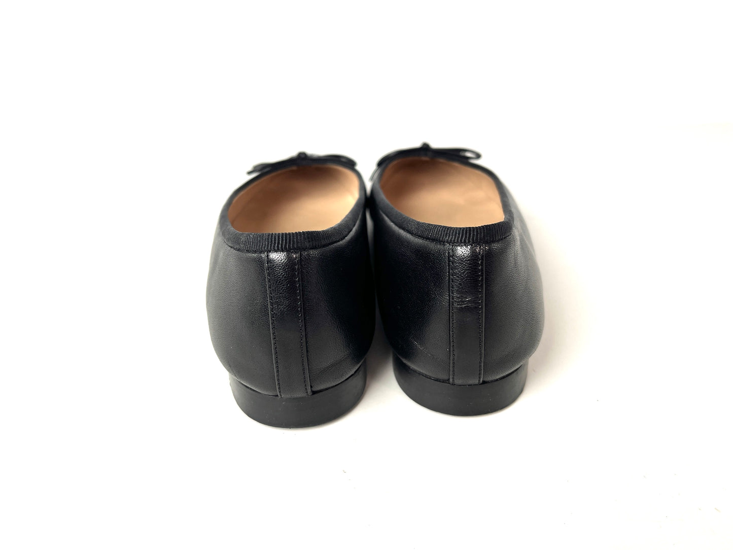 CHANEL Black Cap Toe Leather Ballerina Classic Logo Flats 37.5 7