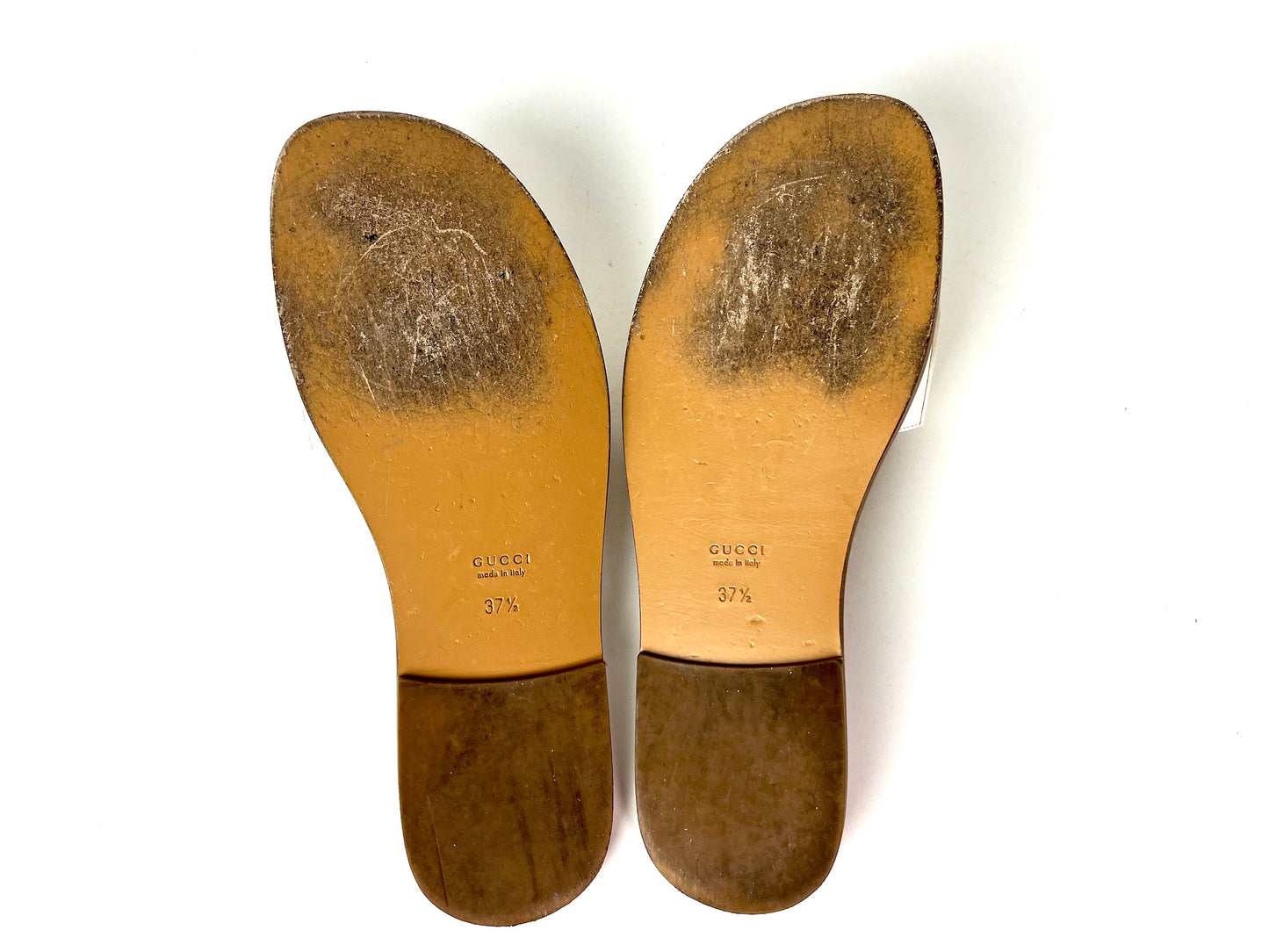 GUCCI Malaga Kid Off White Horsebit Fringe Leather Slide Sandals 37.5 7.5