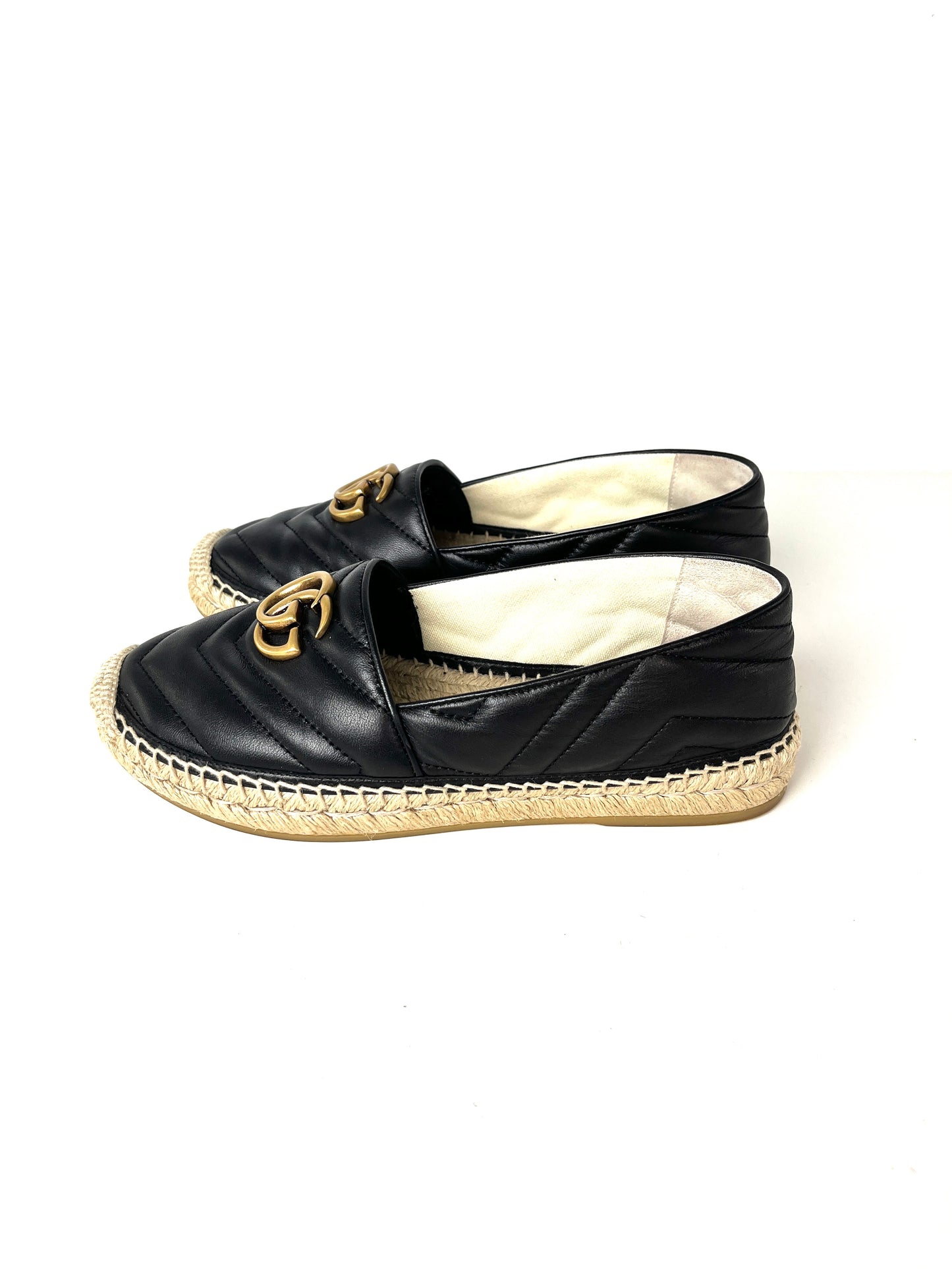GUCCI Espadrille GG Logo Black Flats 37.5 7