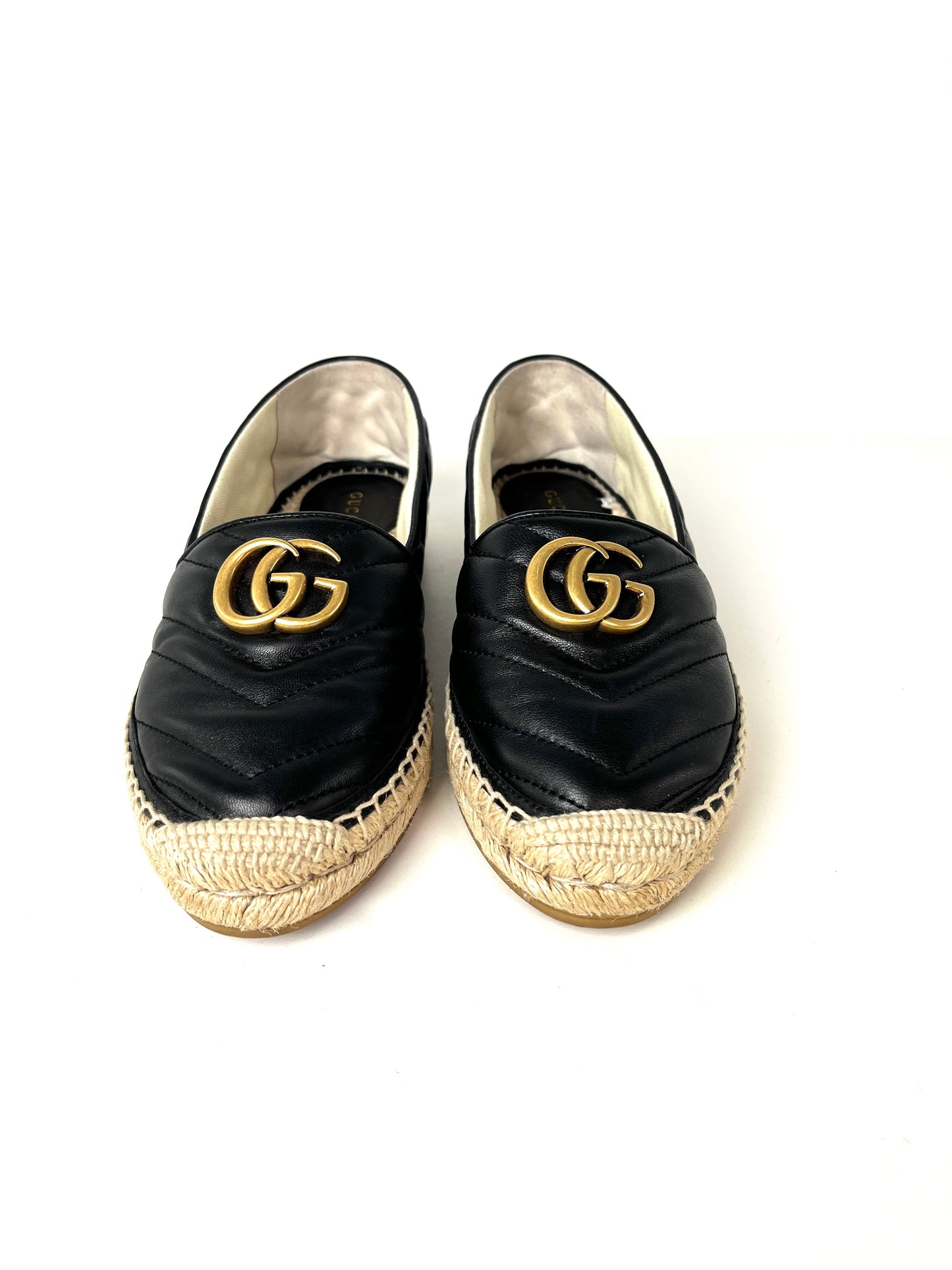 GUCCI Espadrille GG Logo Black Flats 37.5 7