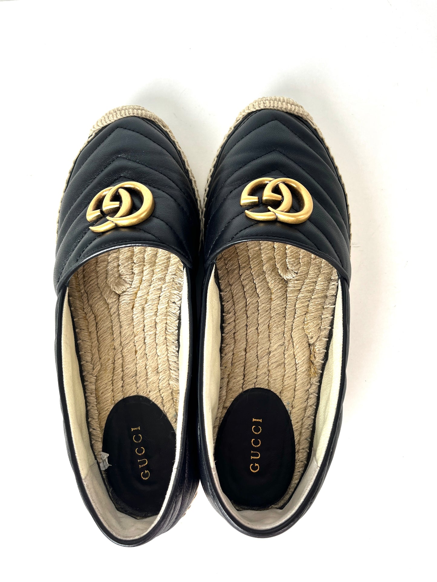 GUCCI Espadrille GG Logo Black Flats 37.5 7