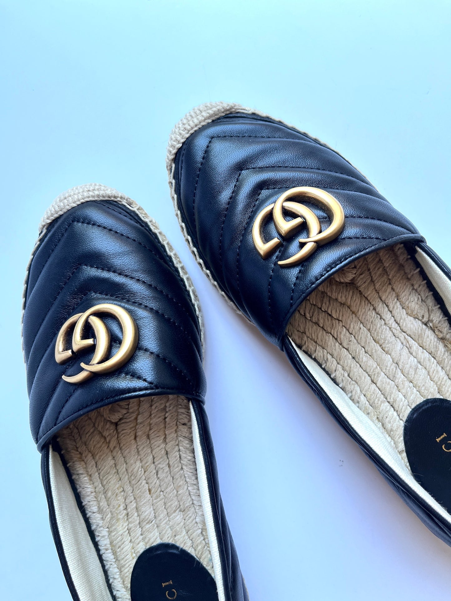GUCCI Espadrille GG Logo Black Flats 37.5 7