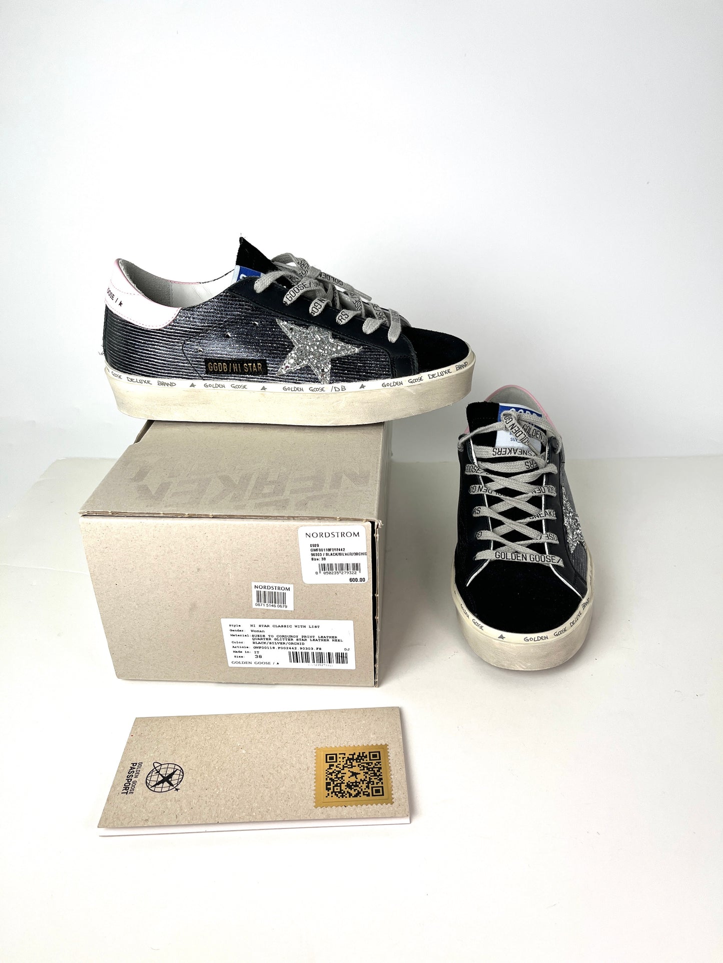 Golden Goose Hi Star Classic with List Platform Black Glitter Sneakers 38