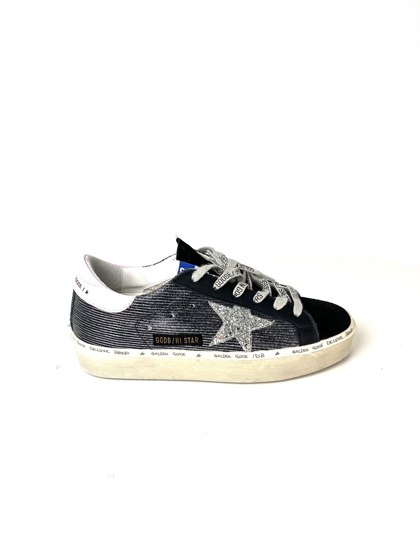 Golden Goose Hi Star Classic with List Platform Black Glitter Sneakers 38