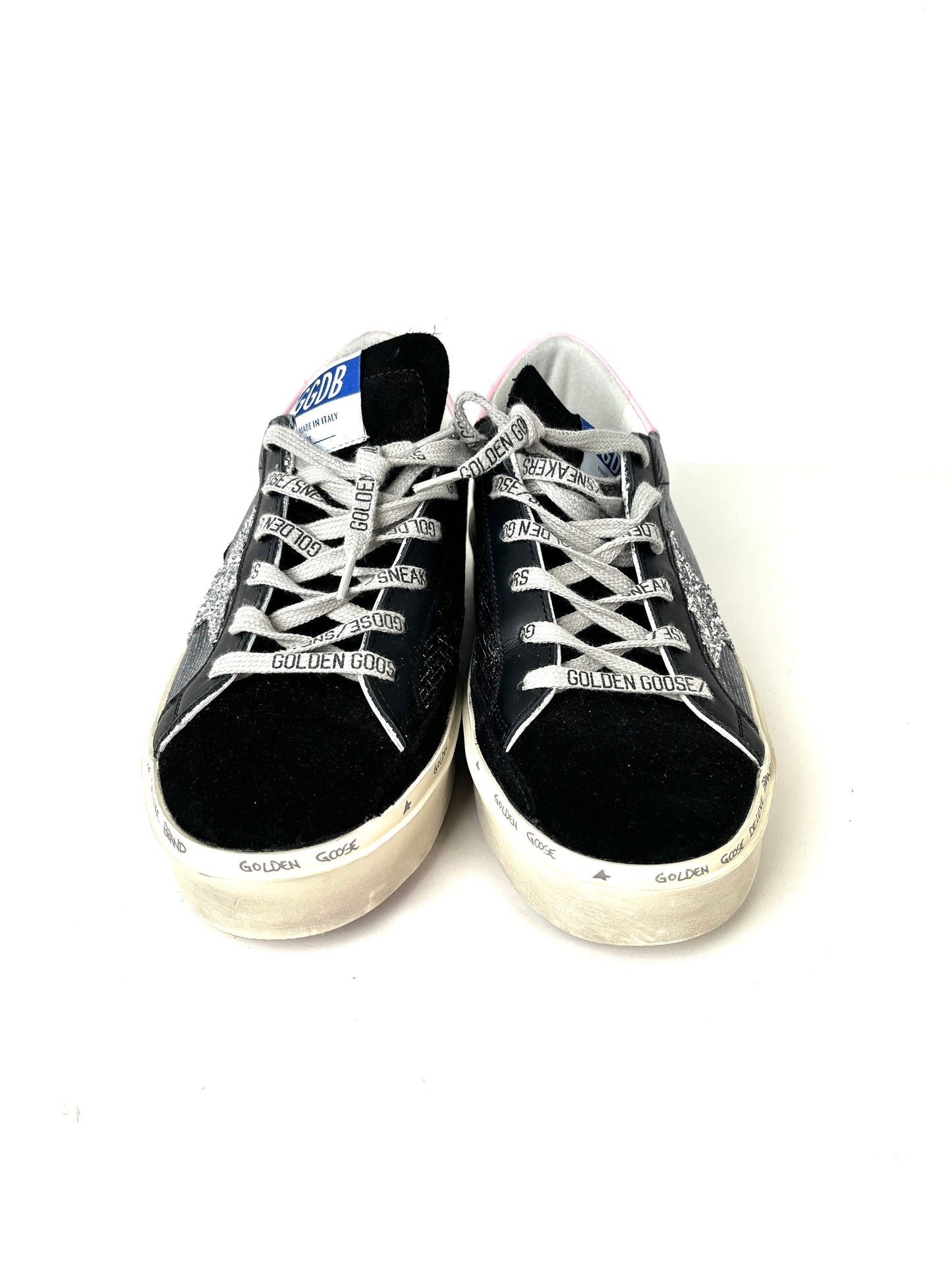 Golden Goose Hi Star Classic with List Platform Black Glitter Sneakers 38