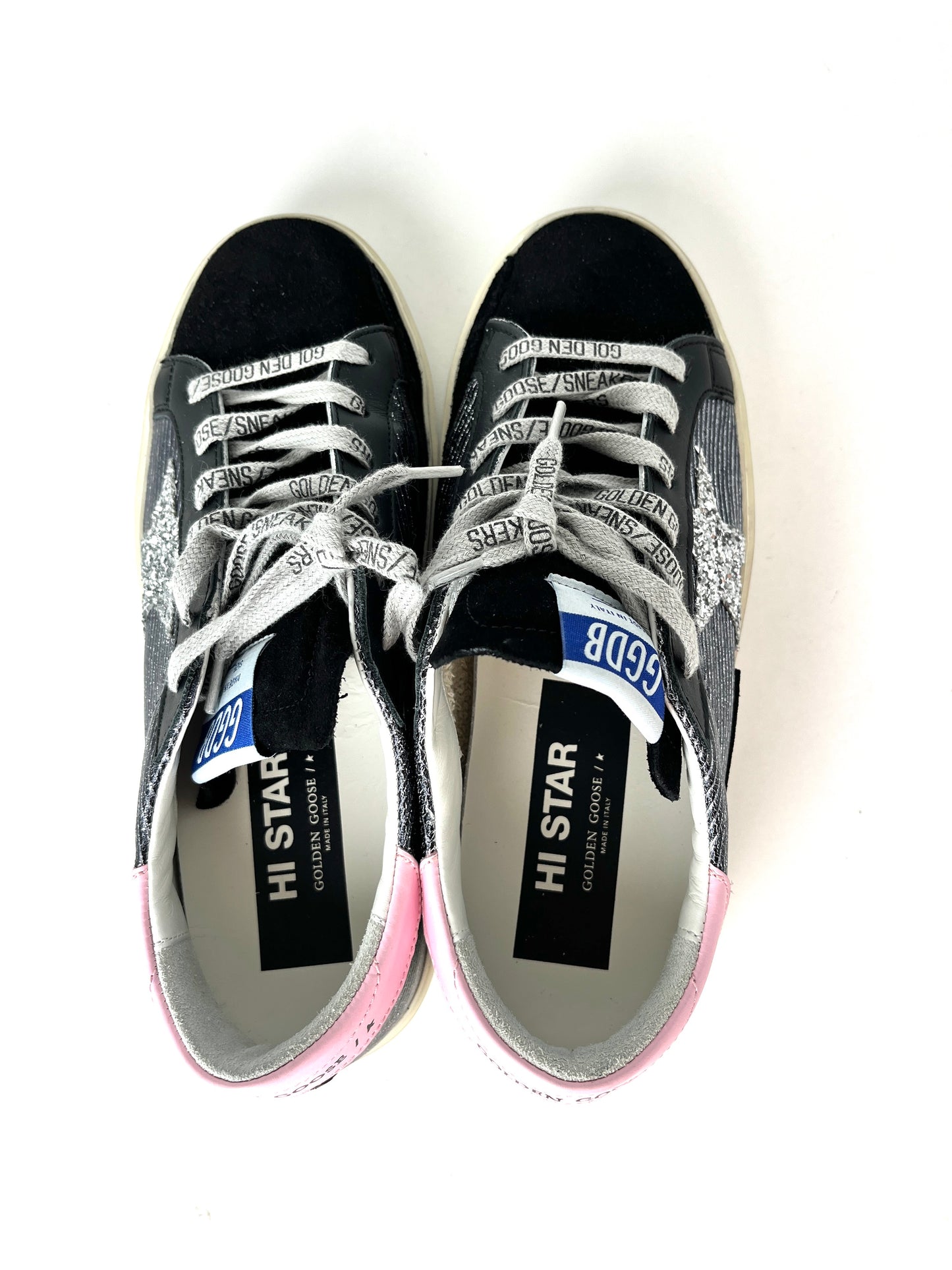 Golden Goose Hi Star Classic with List Platform Black Glitter Sneakers 38