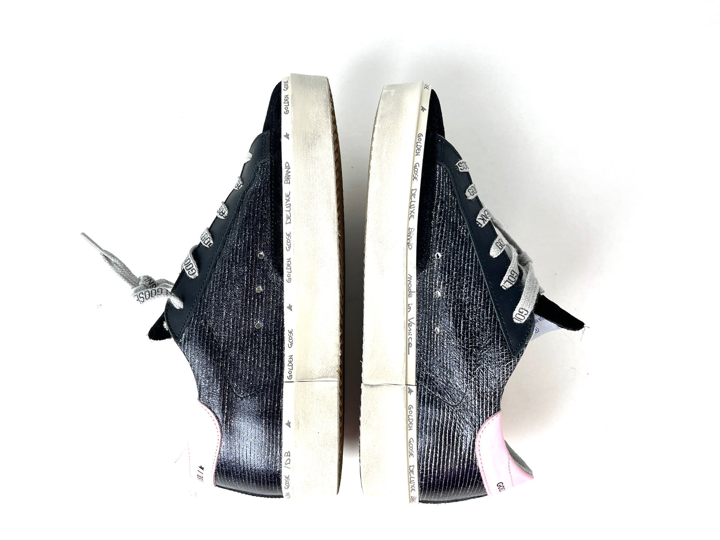 Golden Goose Hi Star Classic with List Platform Black Glitter Sneakers 38