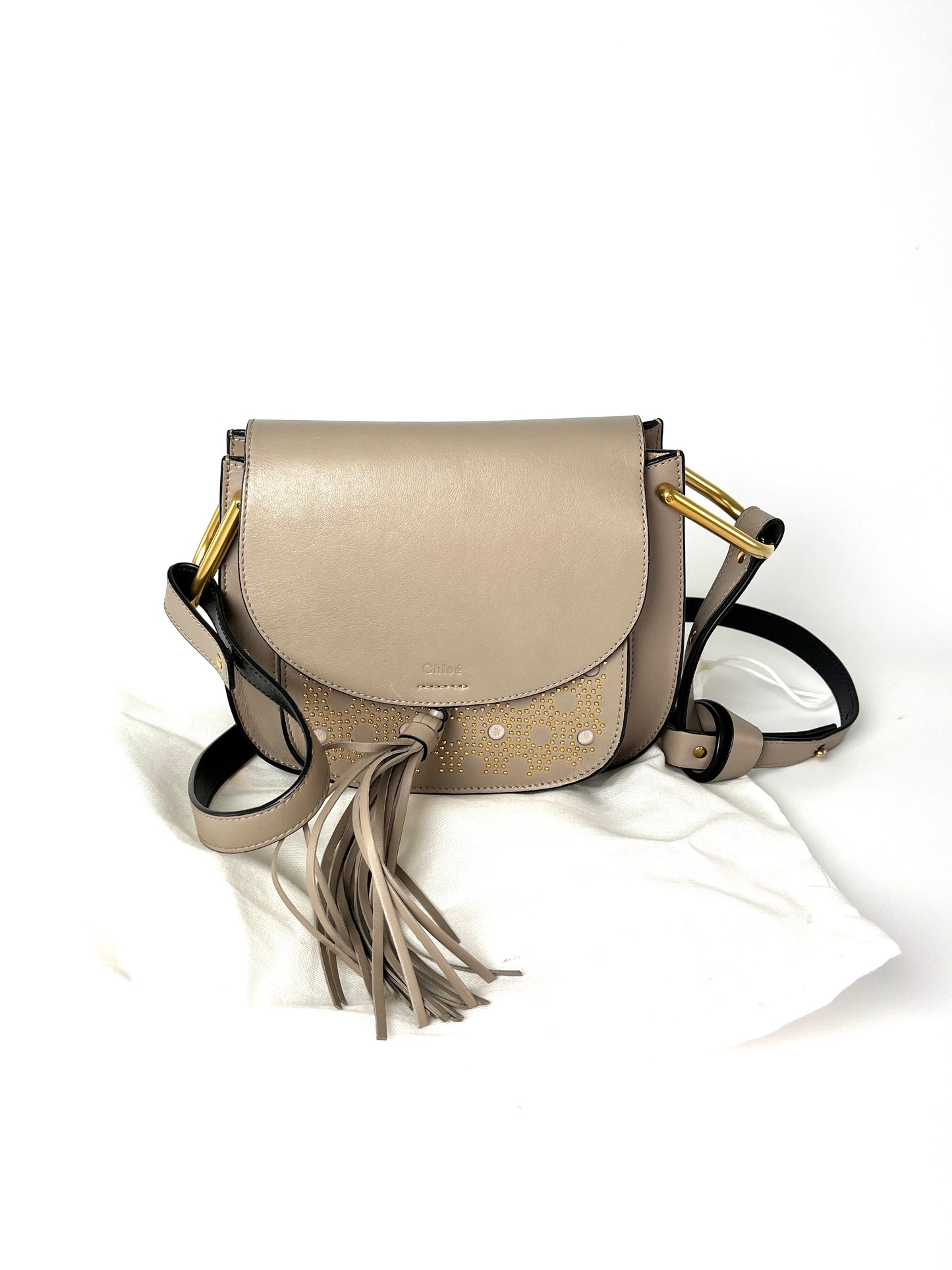 CHLOE Hudson Studded Circle Leather Saddle Crossbody Bag designer bag for less