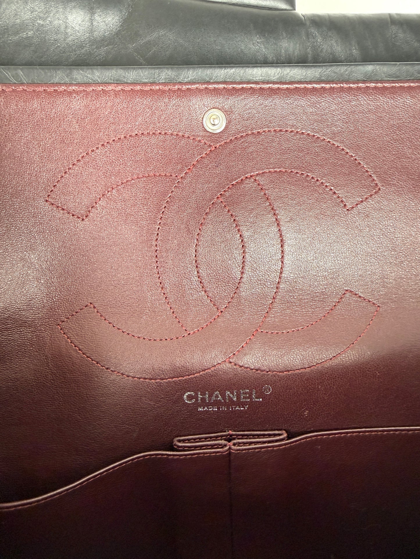 CHANEL Black Reissue 2.55 Quilted 227 Aged Calfskin Leather Shoulder Crossbody Bag