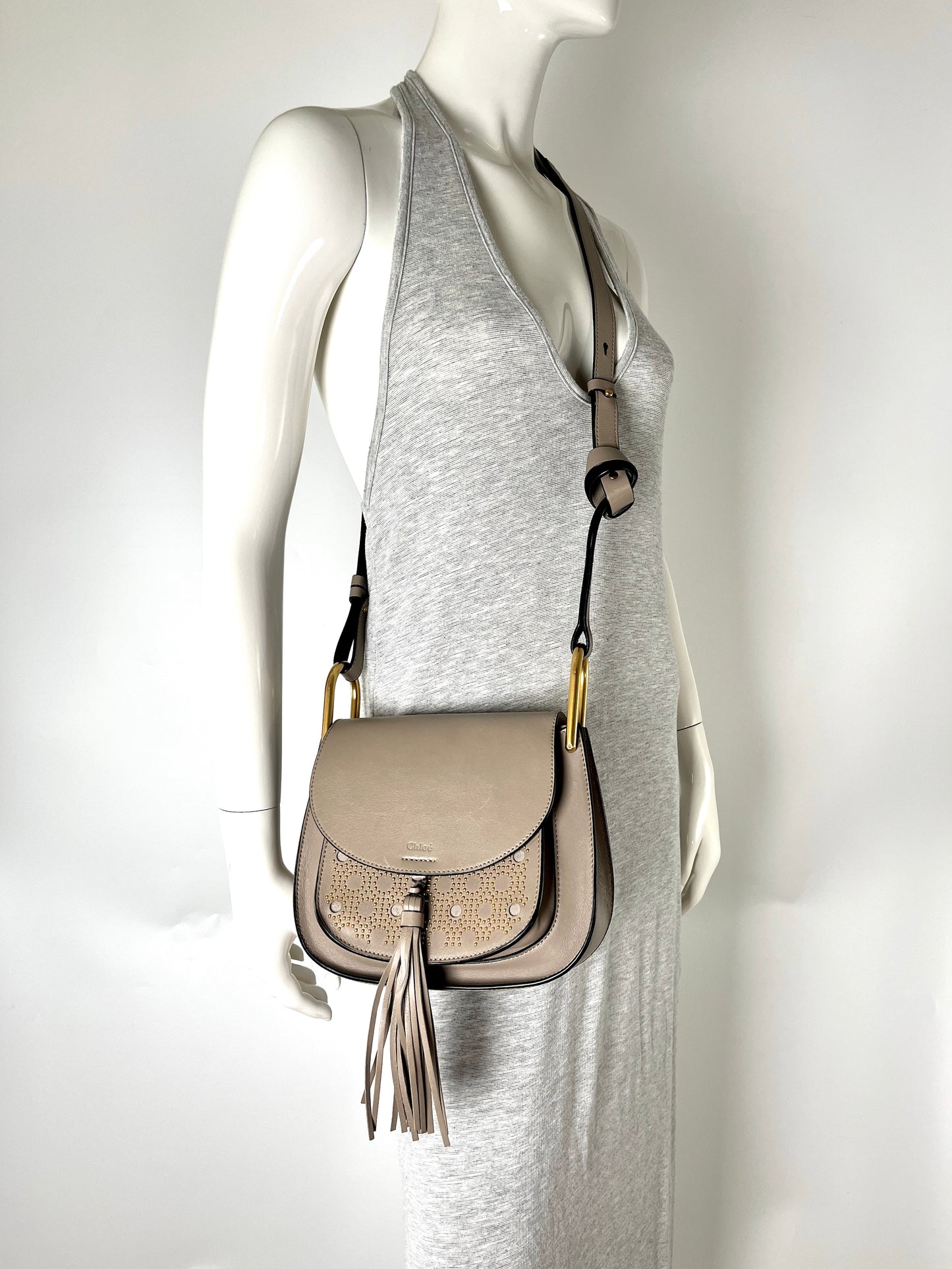 CHLOE Hudson Studded Circle Leather Saddle Crossbody Bag designer resale
